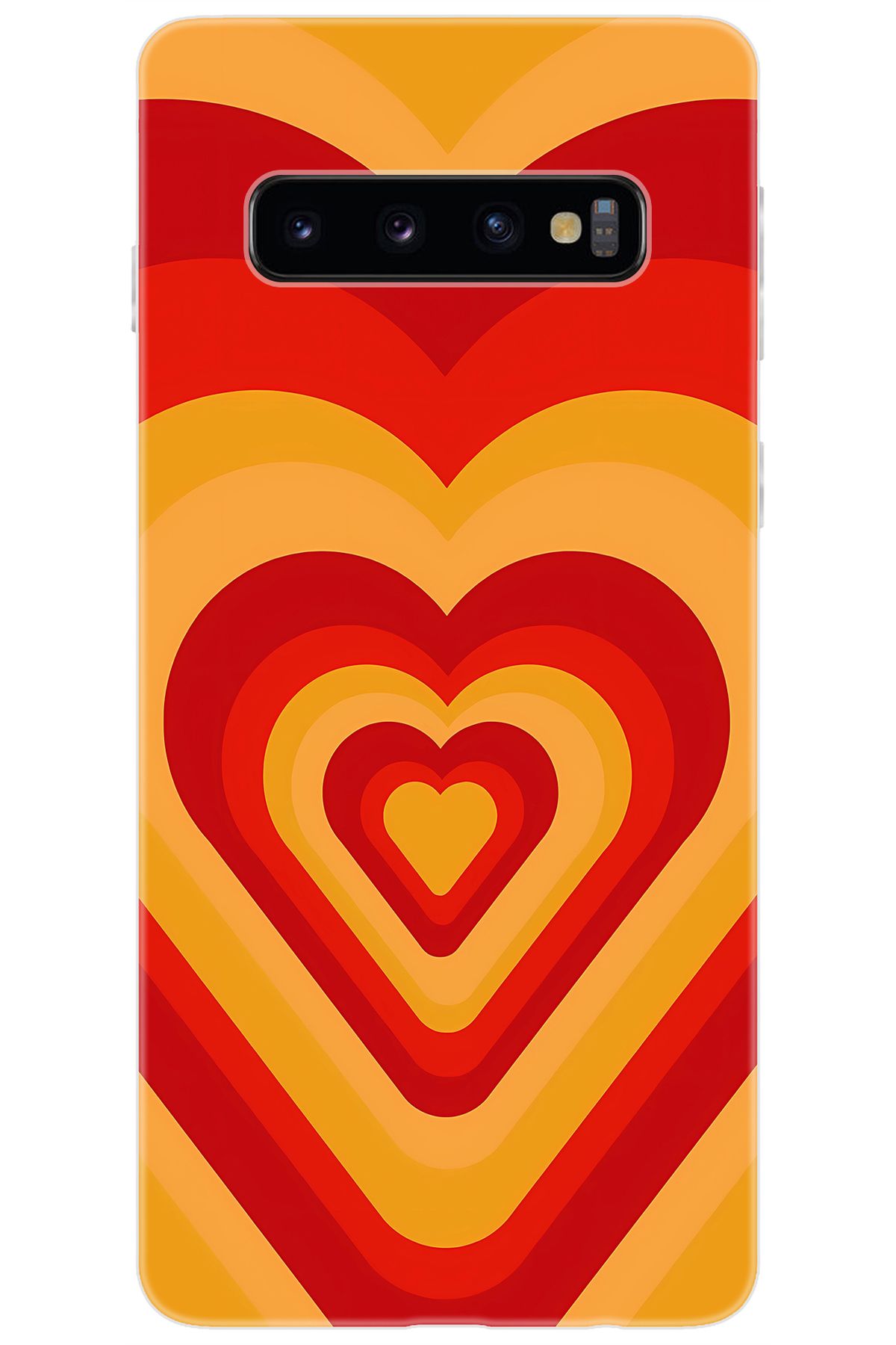 Ceppare Samsung Galaxy S10 (SM-G973F) Uyumlu Kılıf Desenli Silikon Sarı Kırmızı Kalpler STK:1009 CP-ytt0uZy