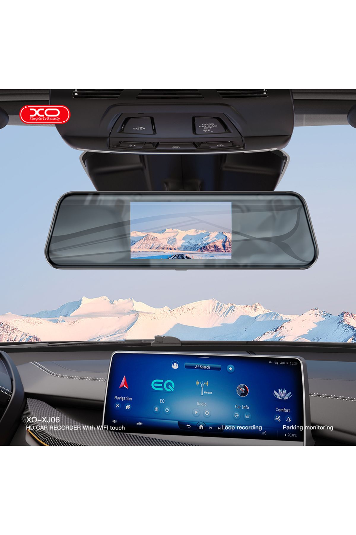 Xo XJ06 Araç İçi HD Kamera Dikiz Aynası,5 inç IPS,1080PHD,Park İzleme,G-Sensörü,Arka,Ön Kamera,200mAh