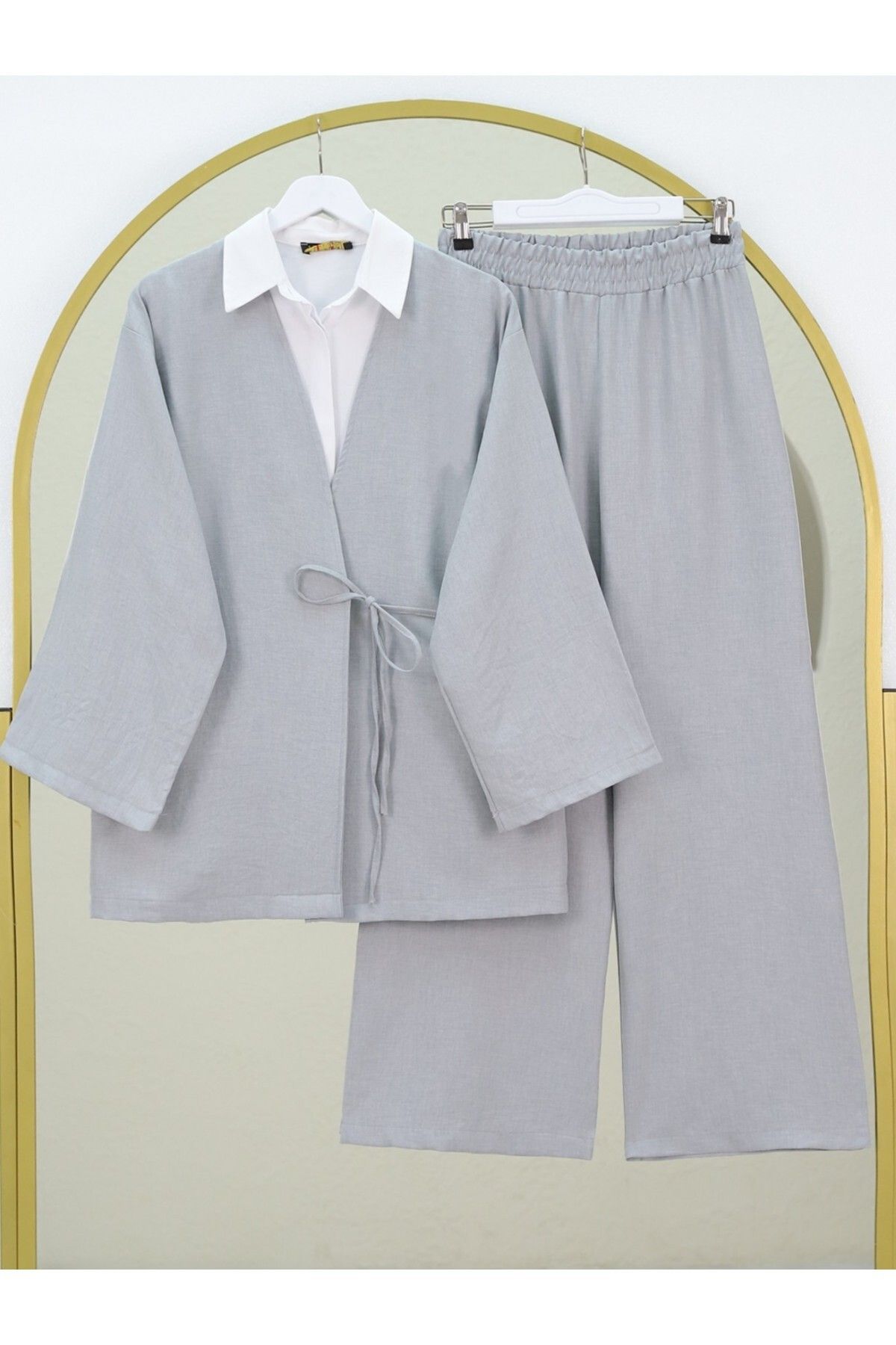 HİJABAYA Önden Bağlamalı Pantolonlu Kimono Takım