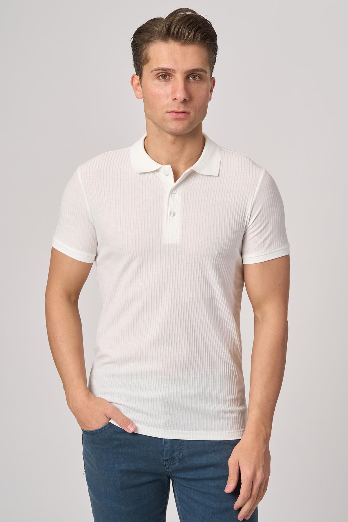 White Stone WHİTE STONE 2025-Y 3226-Y POLA YAKA TSHIRT BEYAZ
