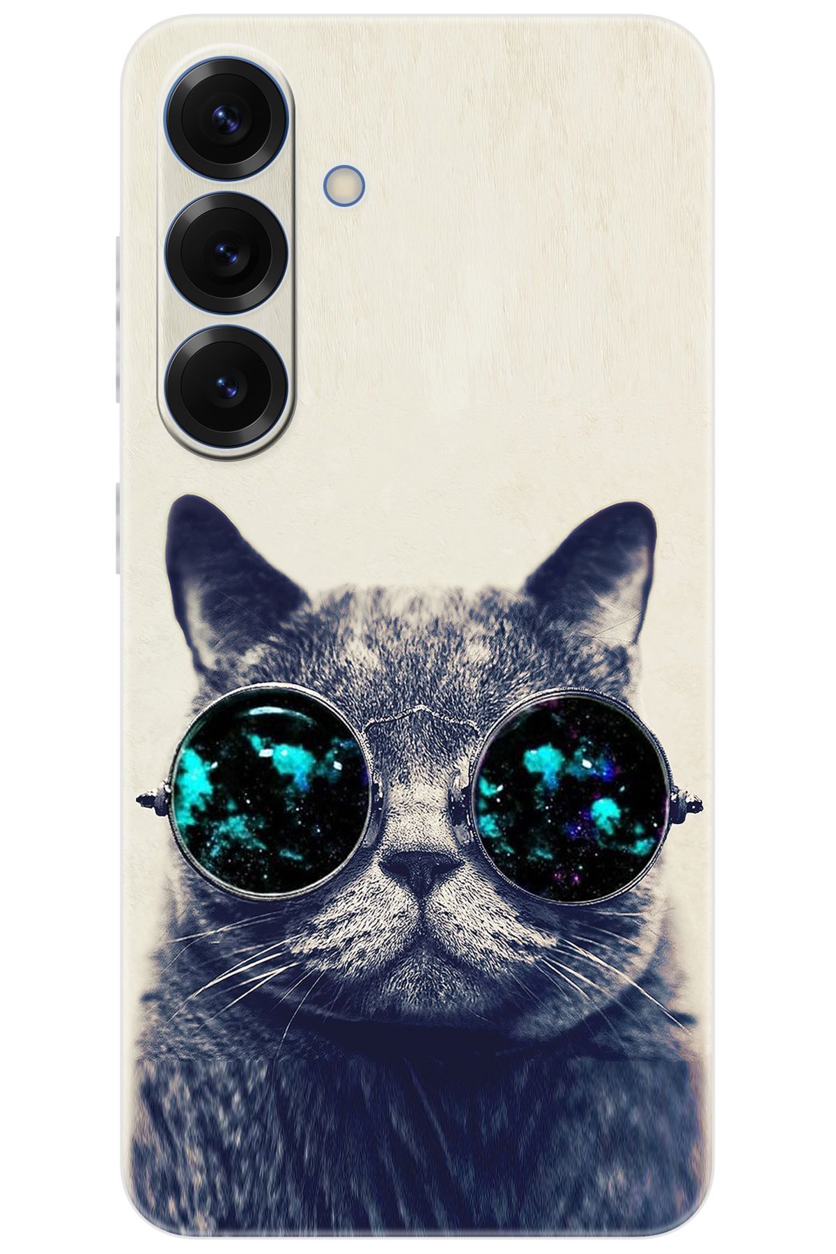 Ceppare Samsung Galaxy S25 (SM-S931B) Uyumlu Kılıf Desen Baskılı Silikon Gözlüklü Kedi STK:236 CP-YI3d1rX