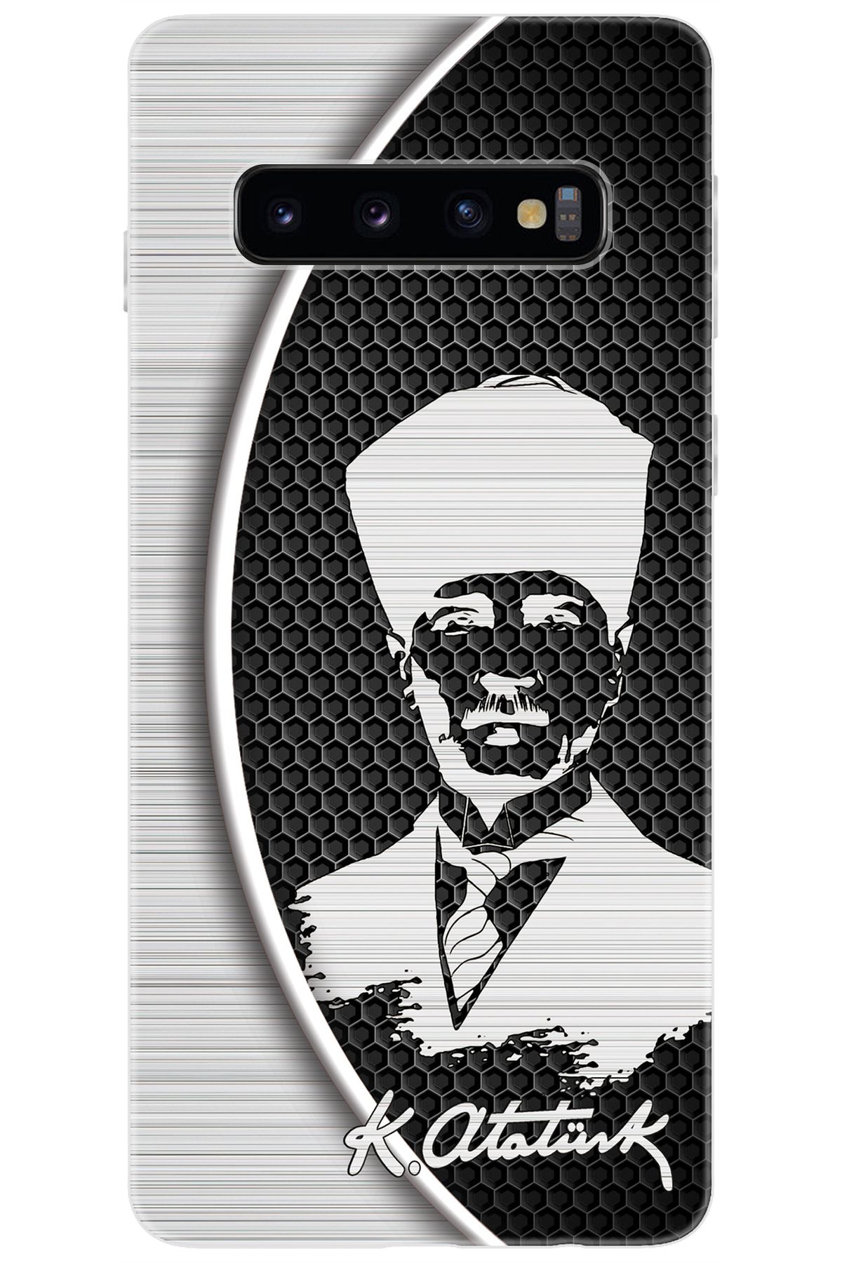 Ceppare Samsung Galaxy S10 (SM-G973F) Uyumlu Kılıf Desen Baskılı Silikon Atatürk Tasarım STK:398 CP-yrIprrg