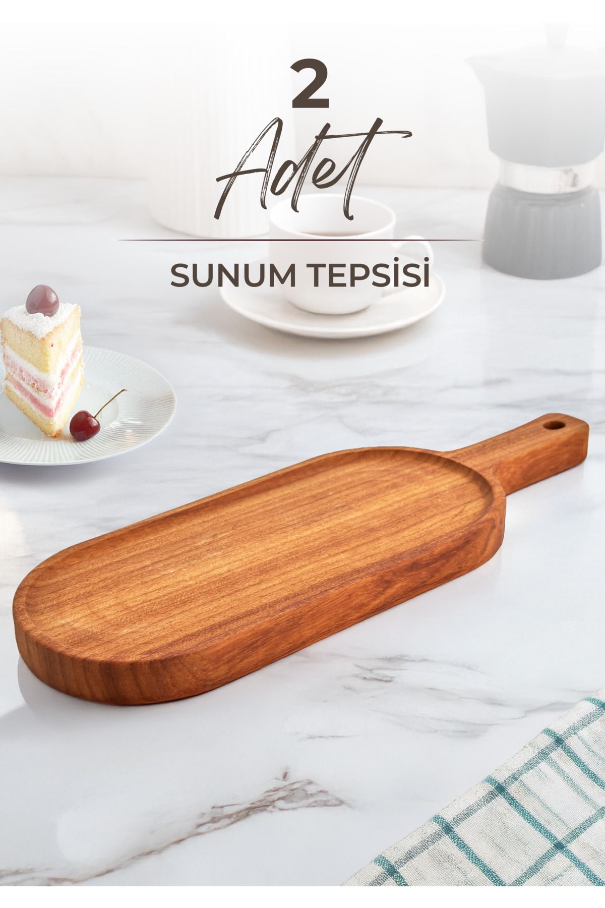 NESS HOME 2'li Ayous Ağacı Oval Kulplu Servis ve Sunum Tabağı - Sunum Tepsisi