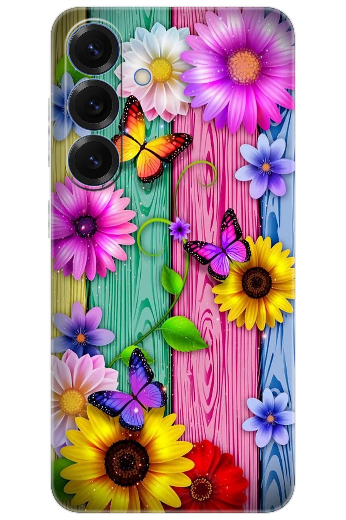 Ceppare Samsung Galaxy S25 (SM-S931B) Uyumlu Kılıf Desenli Silikon Renkli Papatya Kelebek STK:719 CP-Pa5uA4n