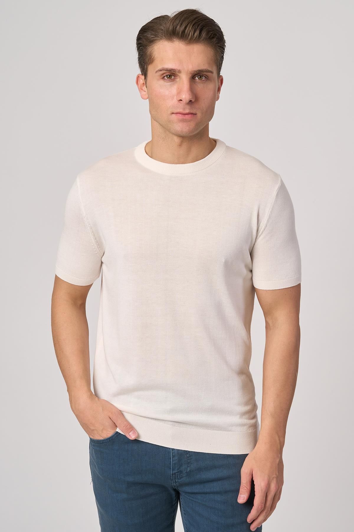 White Stone WHİTE STONE 2025-Y 25255 O YAKA BASIC TSHIRT EKRU