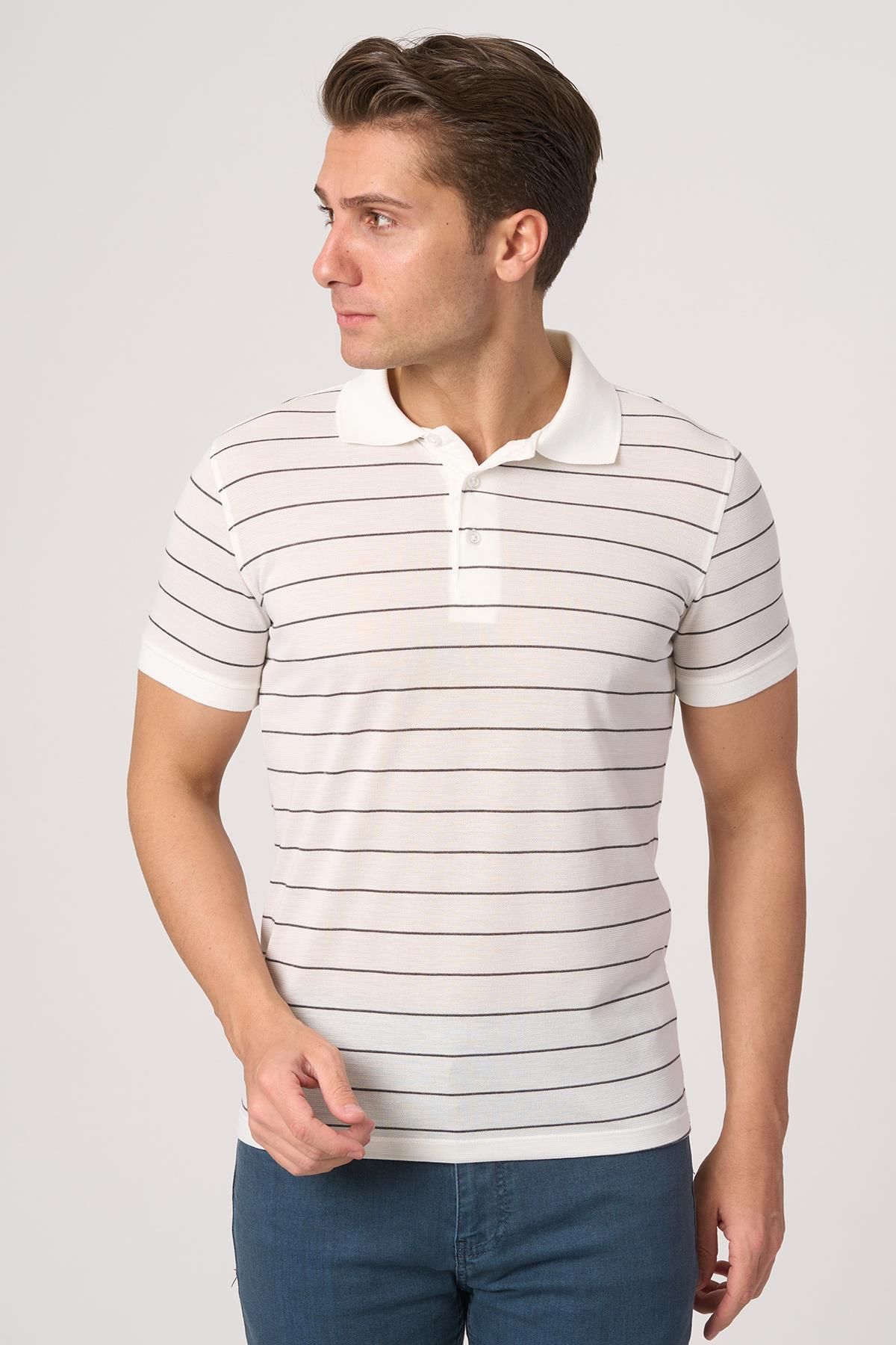 White Stone WHİTE STONE 2025-Y 3149-Y POLA YAKA TSHIRT BEYAZ