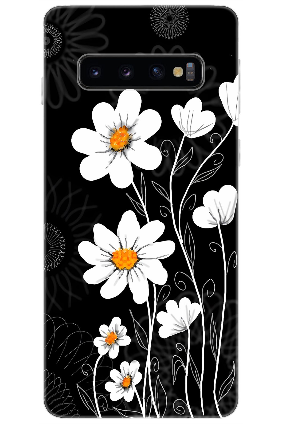 Ceppare Samsung Galaxy S10 (SM-G973F) Uyumlu Kılıf Desen Baskılı Silikon Papatya STK:693 CP-MLkBPCw