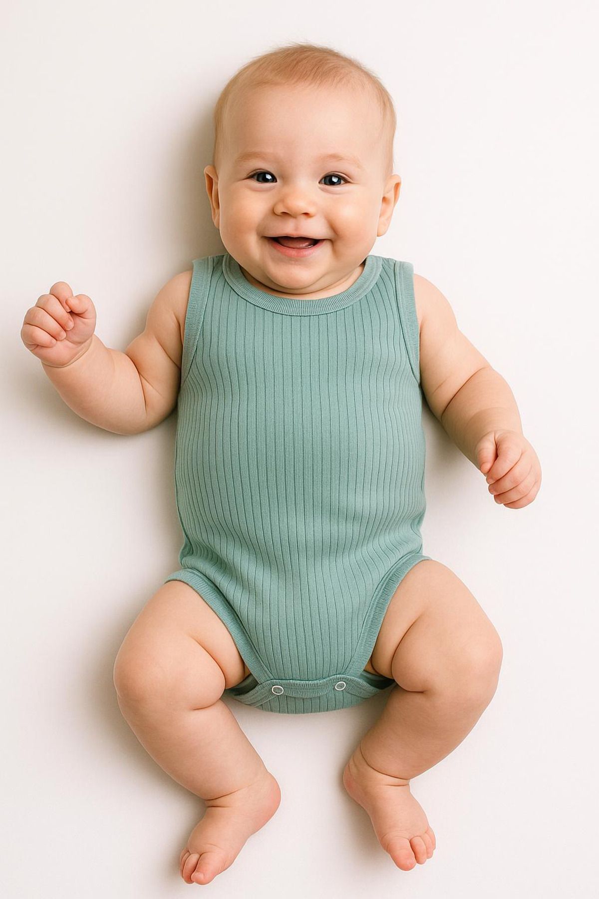 Trend Bebe Butik Ribana Çıtçıtlı Pamuklu Bebek Zıbın Kolsuz Yazlık Body Unisex Bebek Badi Ribana Dikey Çizgili Tulum