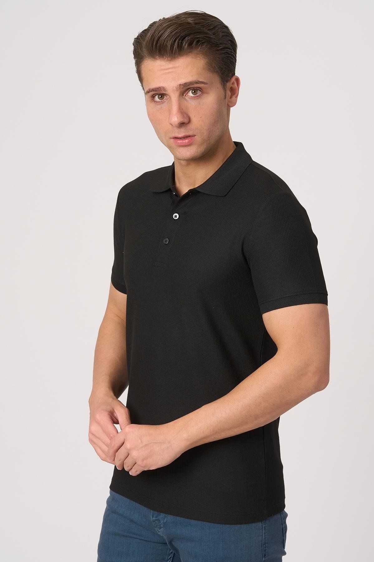 White Stone WHİTE STONE 2025-Y 3229-Y POLA YAKA TSHIRT SİYAH