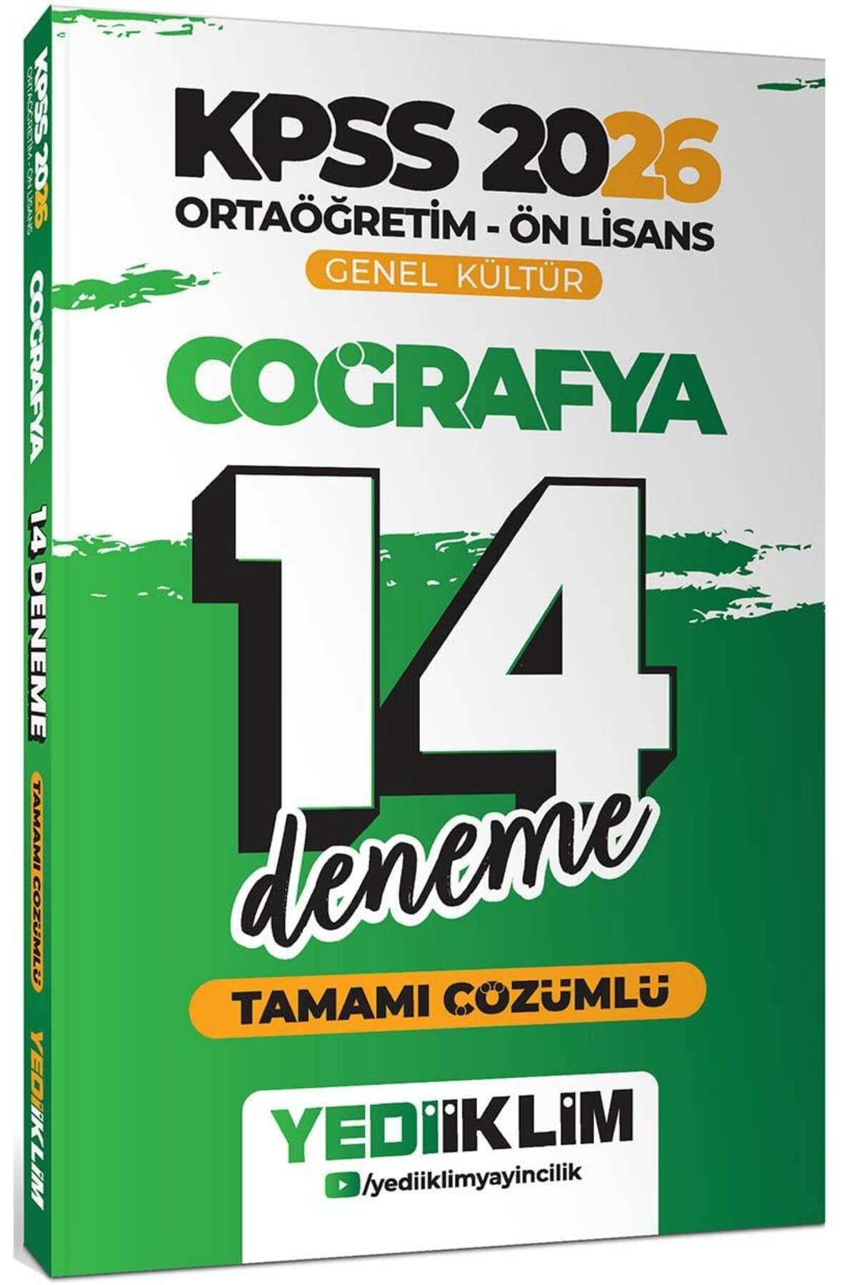 Yediiklim Yayınları Yediiklim 2026 KPSS Ortaöğretim Ön Lisans Genel Kültür Coğrafya Tamamı Çözümlü 14 Deneme