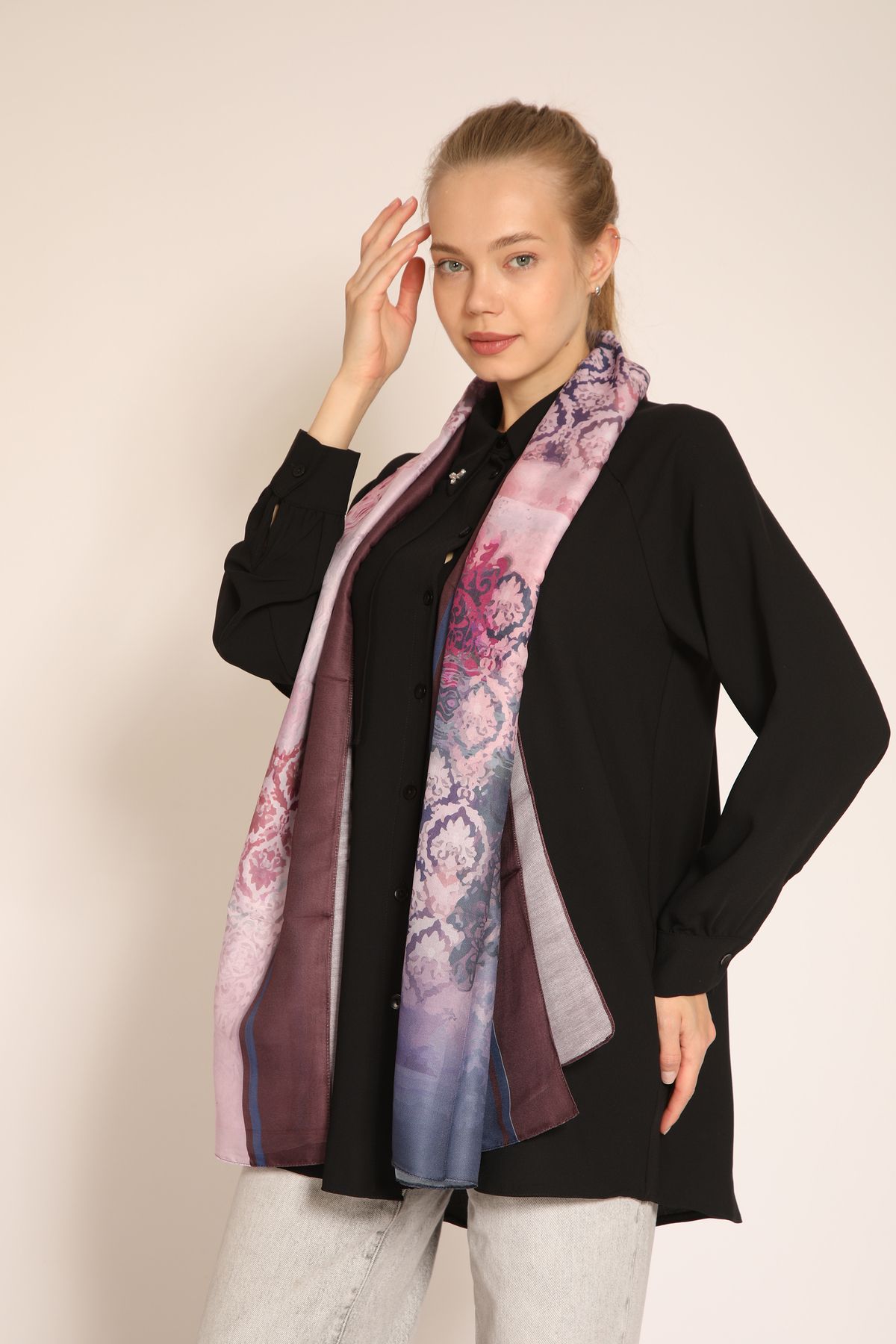 Dia Vela Bohem Tarz Soft Şal | Mor & Pembe Renkli Desenli Kadın Şal Modeli