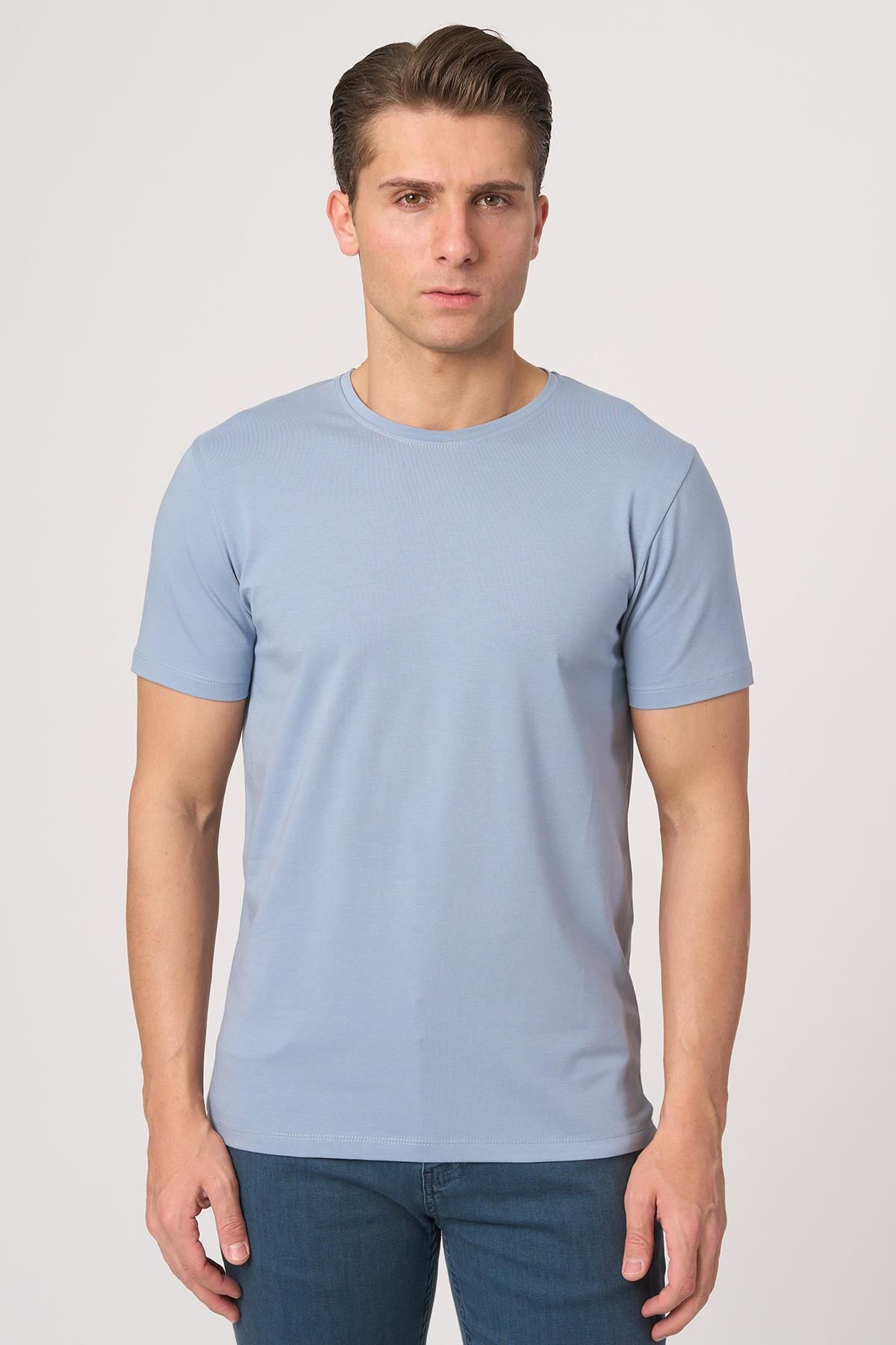 White Stone WHİTE STONE 2025-Y 2576 BİSİKLET YAKA TSHIRT MAVİ