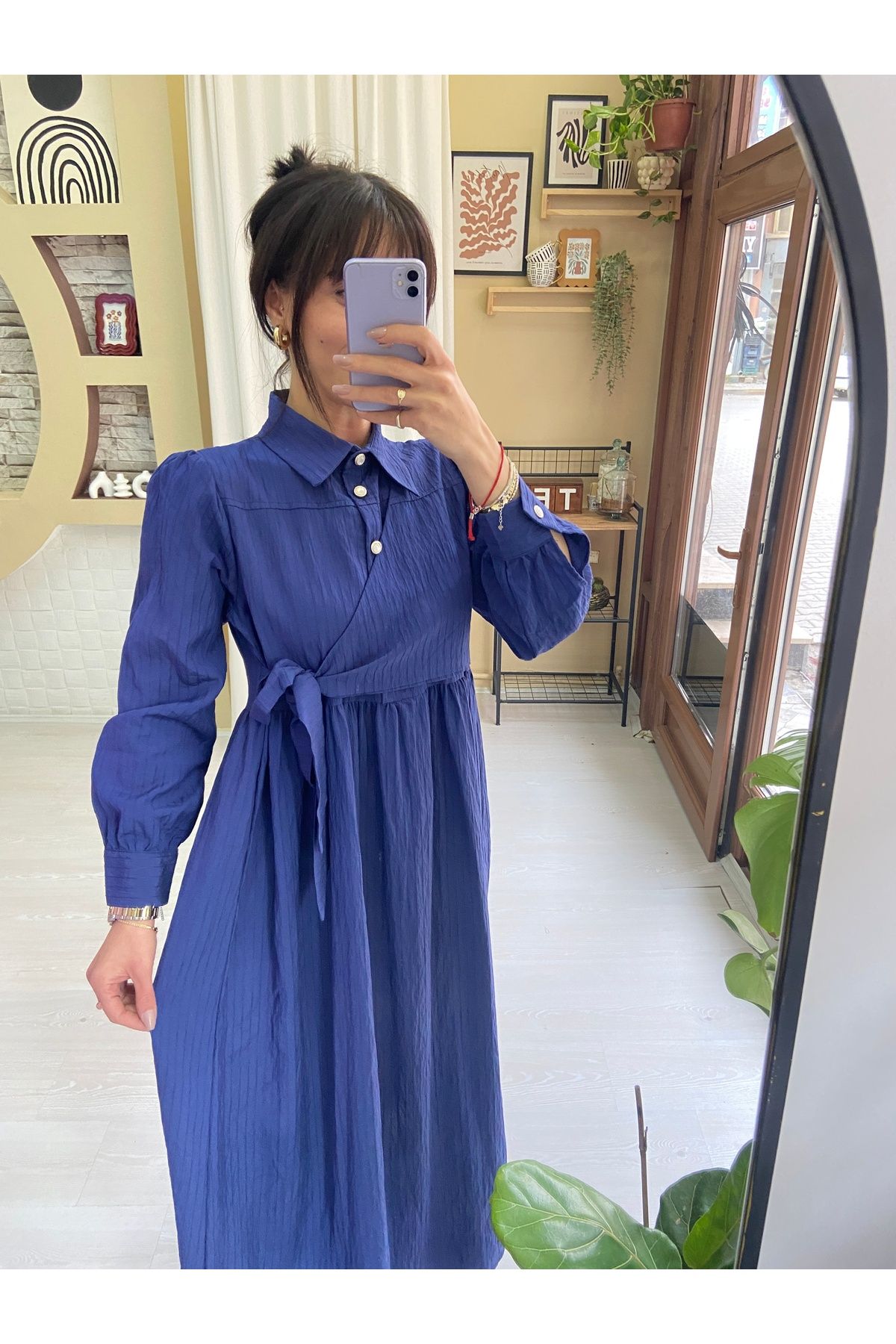 Sinemsi Butik BELİ BAĞLAMA DETAYLI UZUN ELBİSE
