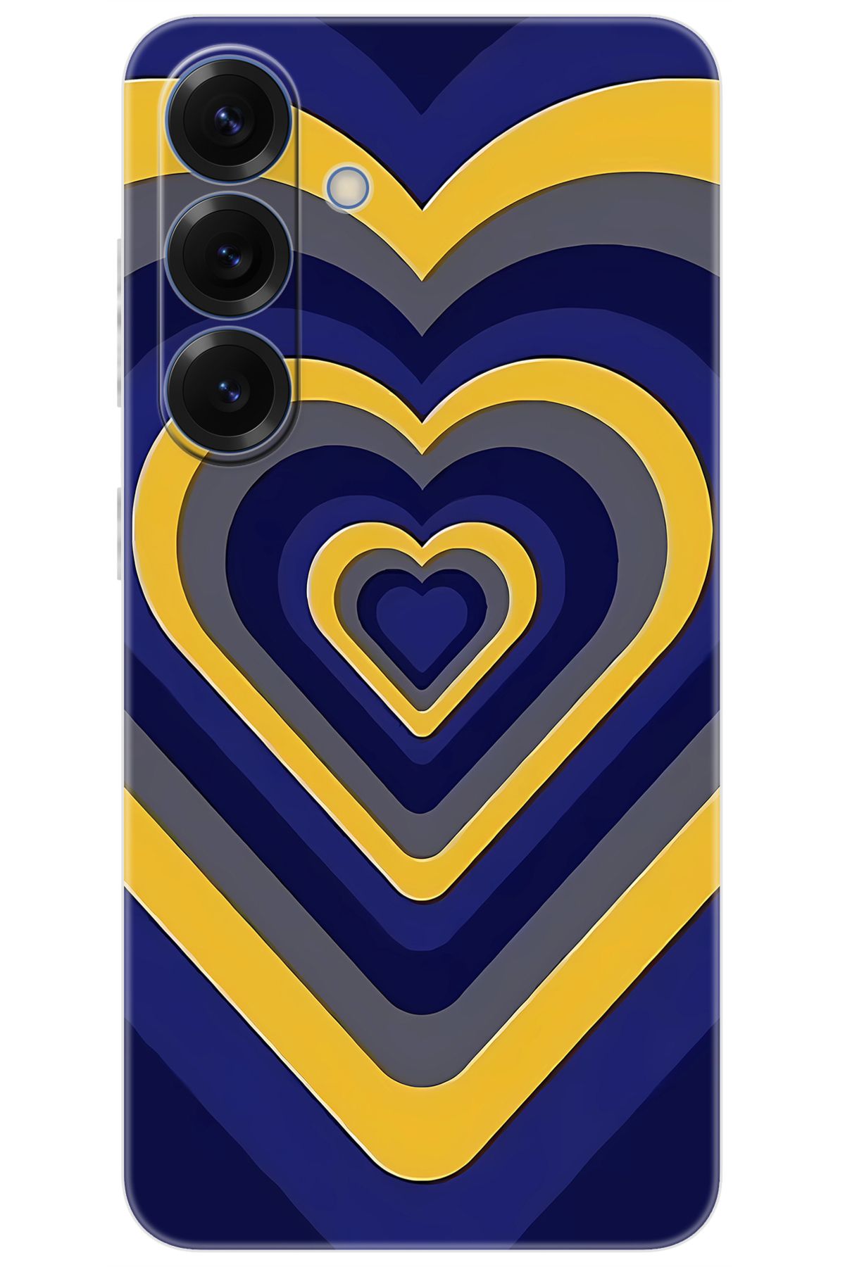 Ceppare Samsung Galaxy S25 (SM-S931B) Uyumlu Kılıf Desenli Silikon Sarı Lacivert Kalp STK:1003 CP-mmu9MX1
