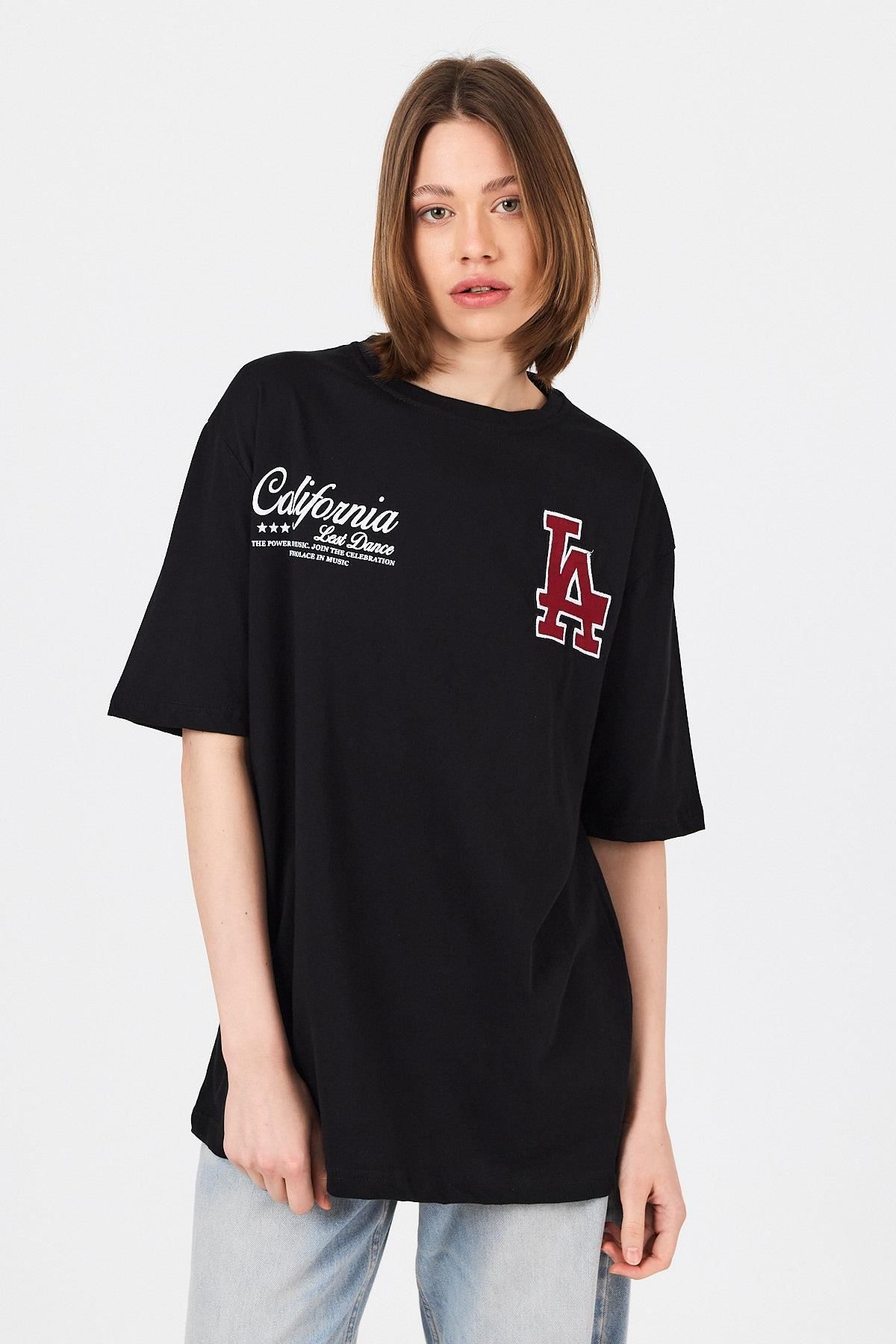 Rays Siyah LA Baskılı California Yazılı Oversize Tişört 5197