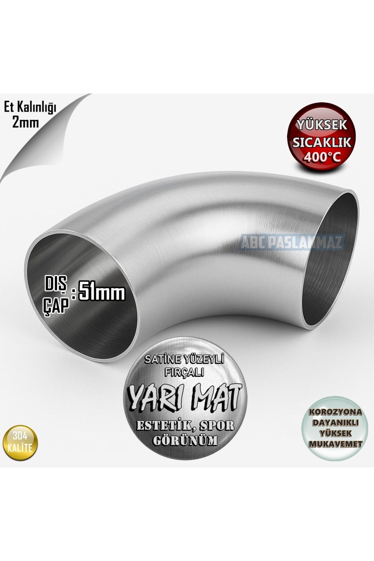Eagle Egzoz Dirsek Egzoz 51mm Krom Ara Dirsek Kalınlık 2mm Paslanmaz 304 Kalite