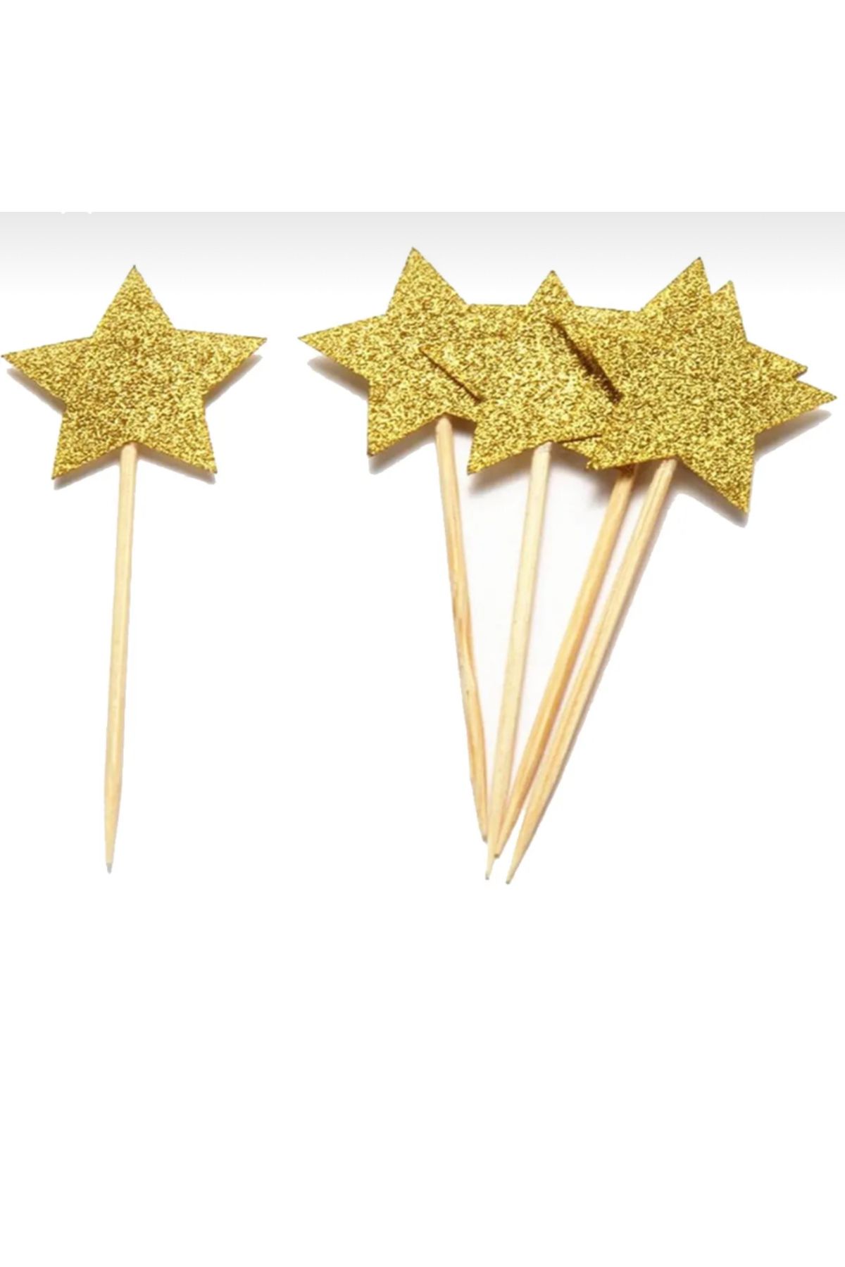 Yogi parti 10 Adet Gold Sarı Yıldız Simli Pasta Kürdanı Eva