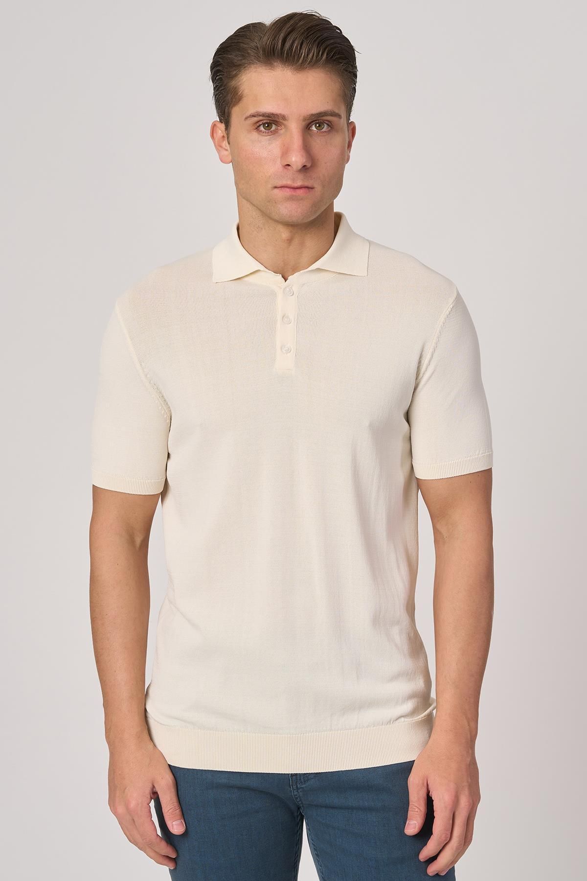 White Stone WHİTE STONE 2025-Y 25280 RAYON O YAKA DÜĞM. TSHIRT BEYAZ