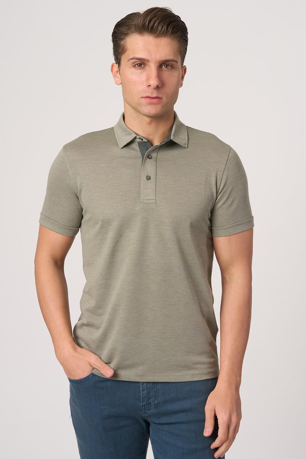 White Stone WHİTE STONE 2025-Y 2940-Y POLA YAKA TSHIRT HAKİ