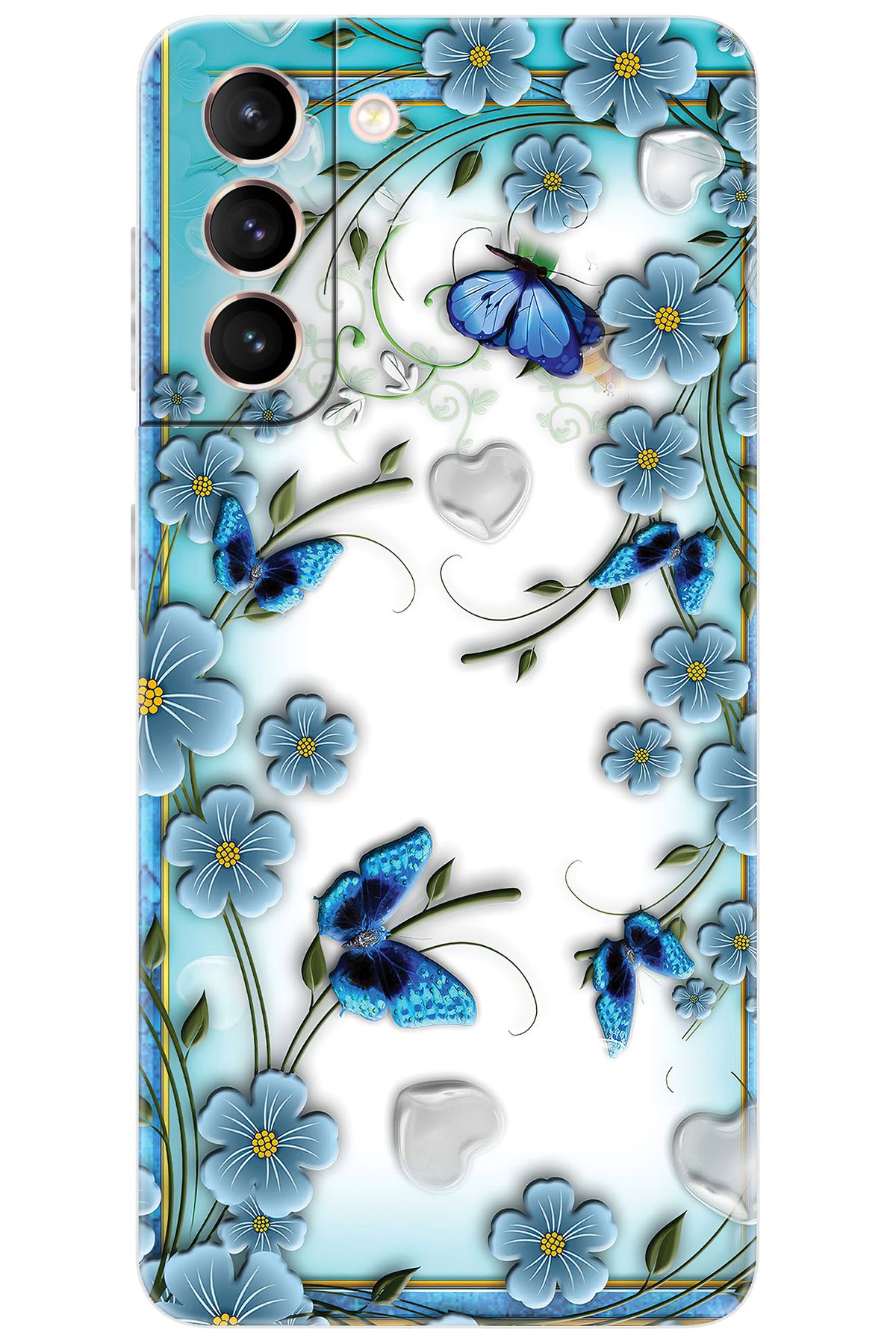 Ceppare Samsung Galaxy S21 (SM-G991B) Uyumlu Kılıf Desenli Silikon Çiçek ve Kelebekler STK:547 CP-YgJ0Wd0