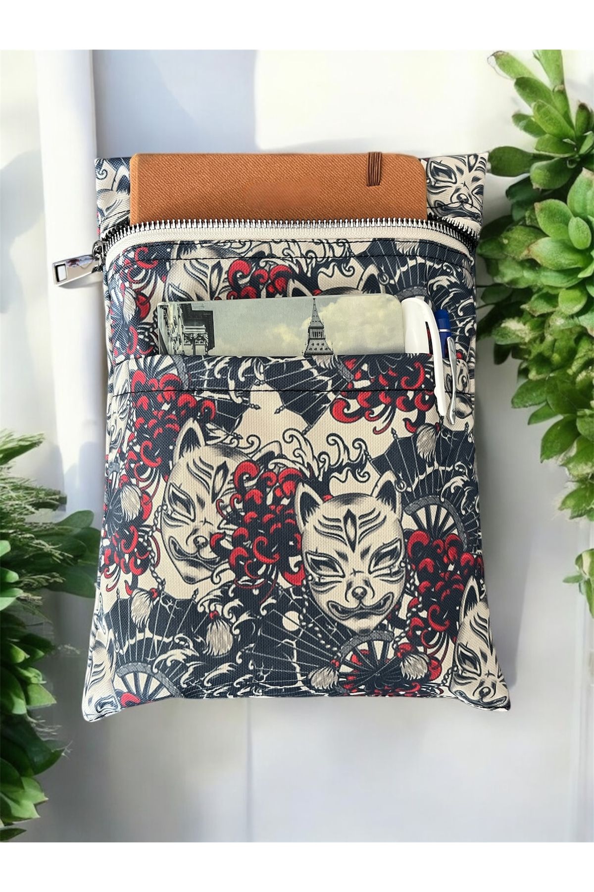 Moserini Desenli, Cepli, Kitap Çantası/Kılıfı Çok Amaçlı Çanta, Organizer - Vega