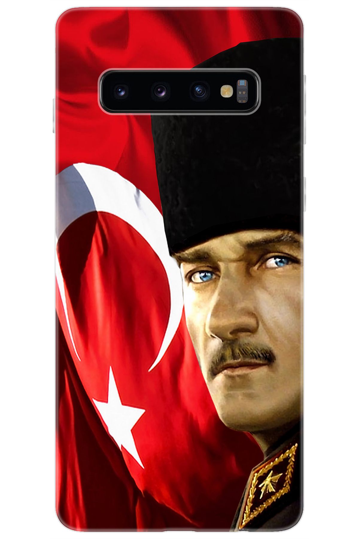 Ceppare Samsung Galaxy S10 (SM-G973F) Uyumlu Kılıf Desen Silikon Atatürk ve Türk Bayrağı STK:726 CP-uKQYlfM
