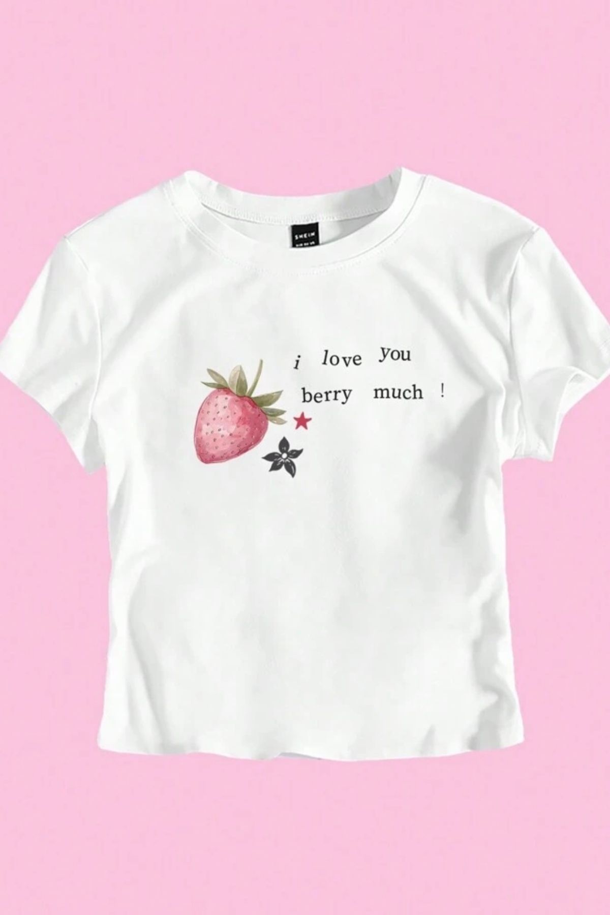 EFBUTİK Beyaz I Love You Berry Much Crop
