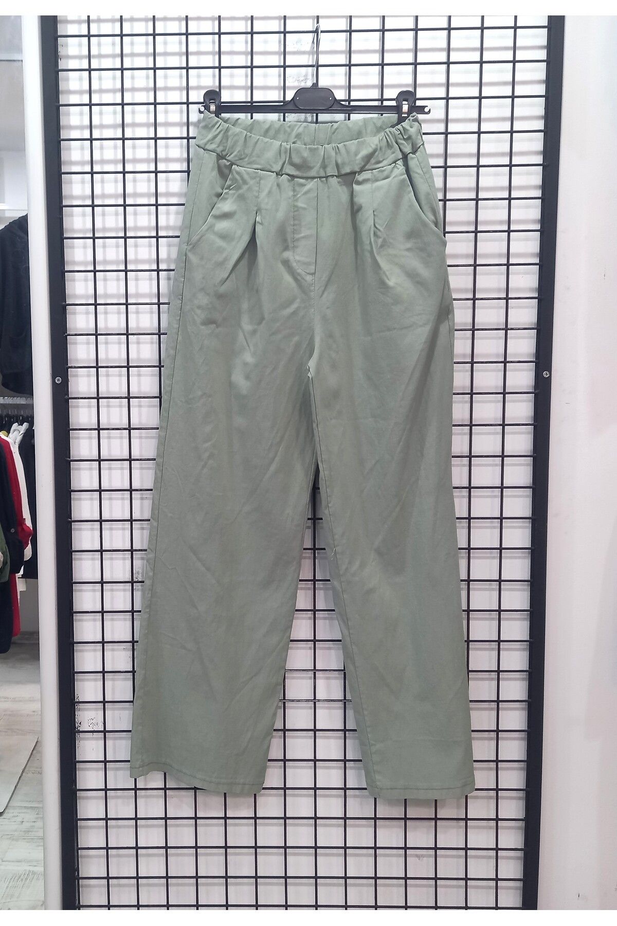 Butik Şans Beli Lastikli Cep Detaylı Bol Paça Likralı Pantolon