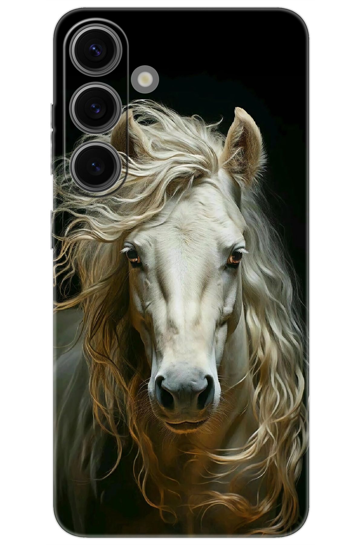 Ceppare Samsung Galaxy S24 (SM-S921B) Uyumlu Kılıf Desen Baskılı Silikon Beyaz At STK:689 CP-Lbv2hDQ