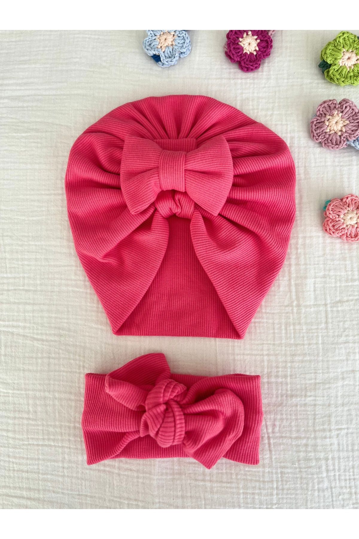 BurculuDükkan Kız Bebek Bone Bandana 2’li Set Hediyelik Set
