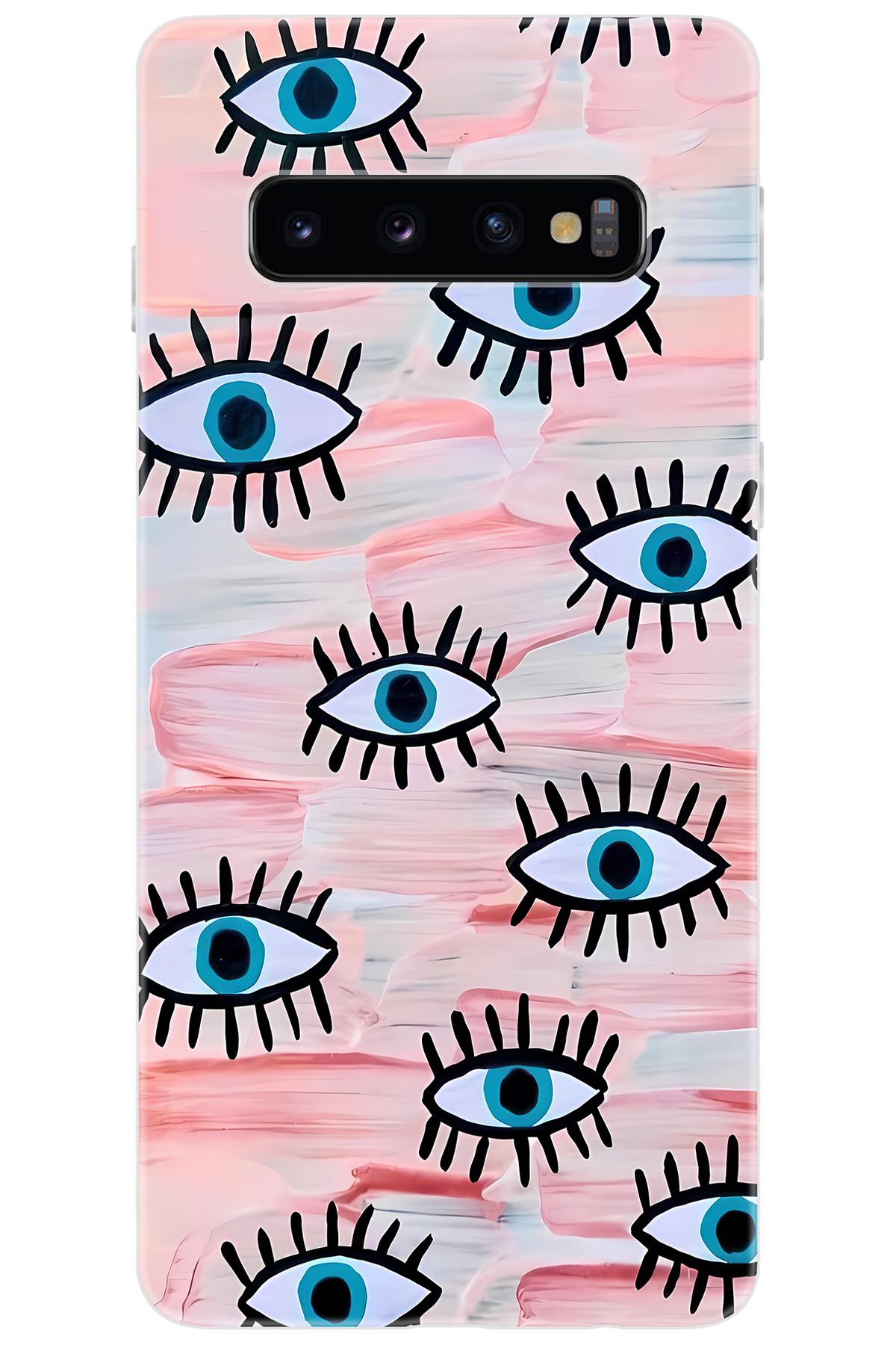 Ceppare Samsung Galaxy S10 (SM-G973F) Uyumlu Kılıf Desen Baskılı Silikon Nazarlık Gözler STK:661 CP-3L9uJWP