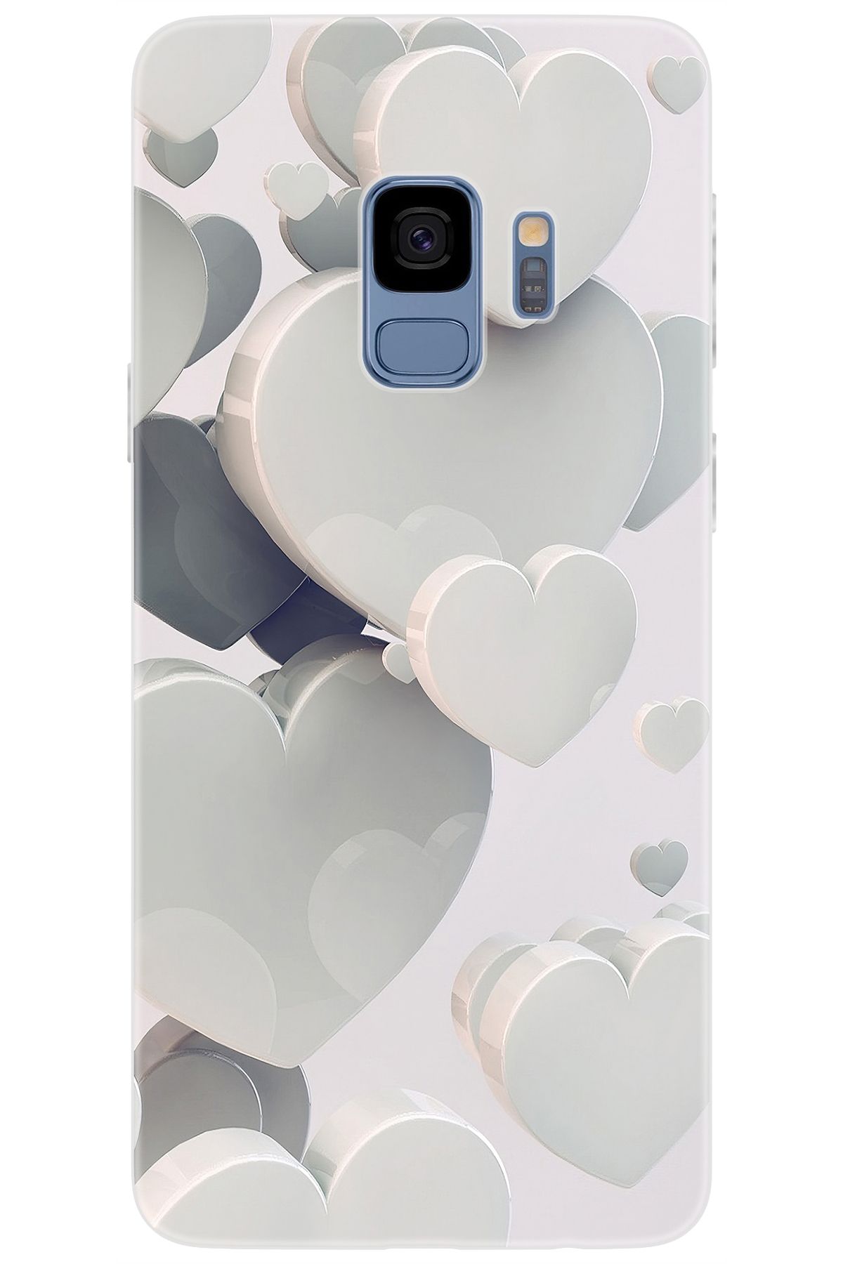 Ceppare Samsung Galaxy S9 (SM-G960F) Uyumlu Kılıf Desen Baskılı Silikon Beyaz Kalpler STK:259 CP-QtI3jS1