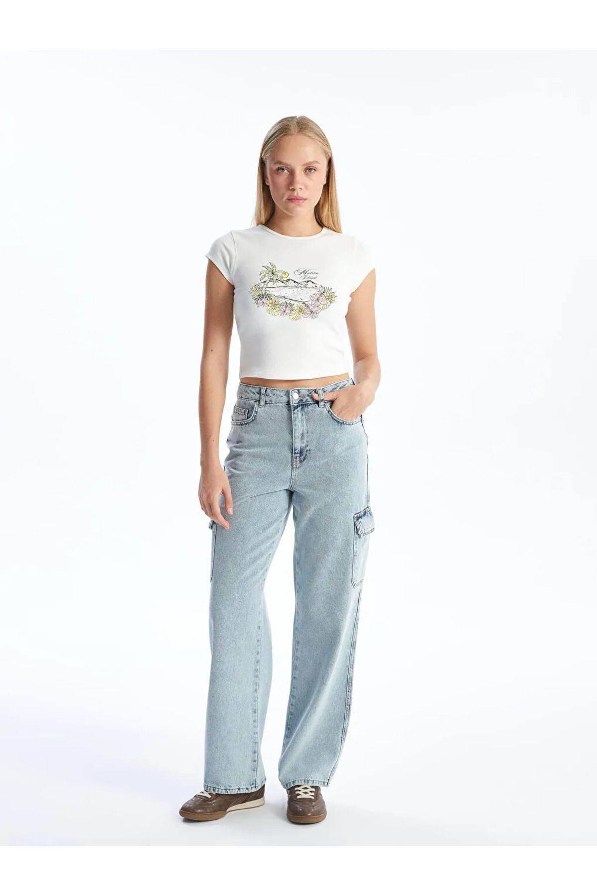 LC Waikiki XSIDE Mavi Wideleg Kadın Kargo Jean Pantolon
