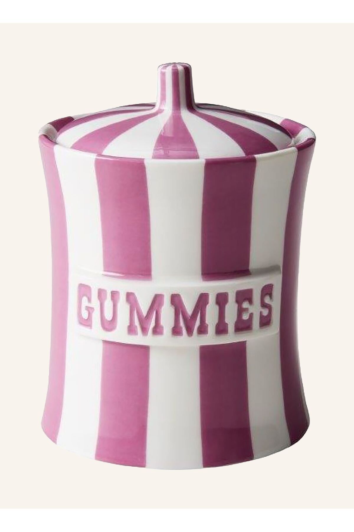 Jonathan Adler Vice Kapaklı Depolama Kabı 15 cm Parlak Sırlı, Çizgili Desenli