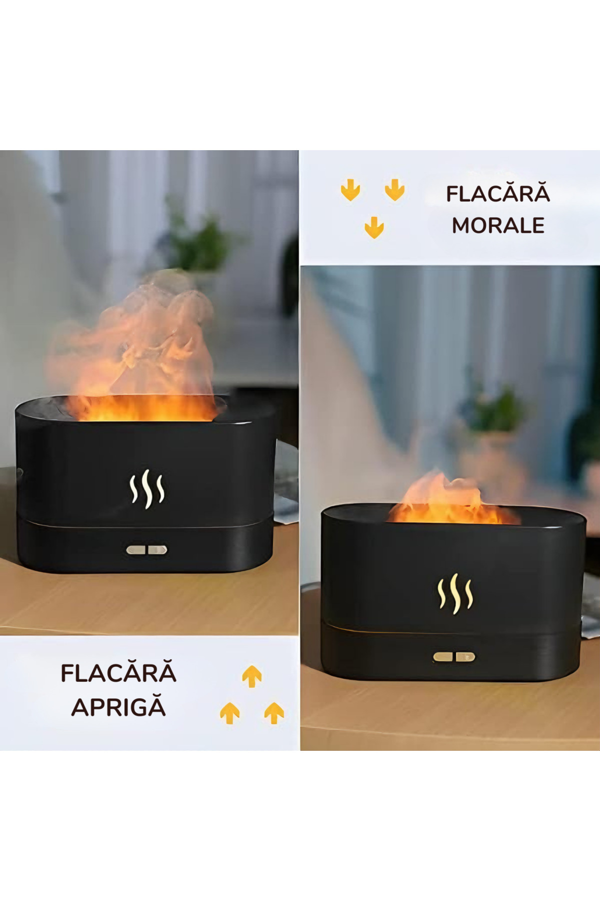 varioshop-Umidificator de camera VarioShop®, efect de flacara, 7 Lumini + 3 Uleiuri esentiale pure, hidratare 7