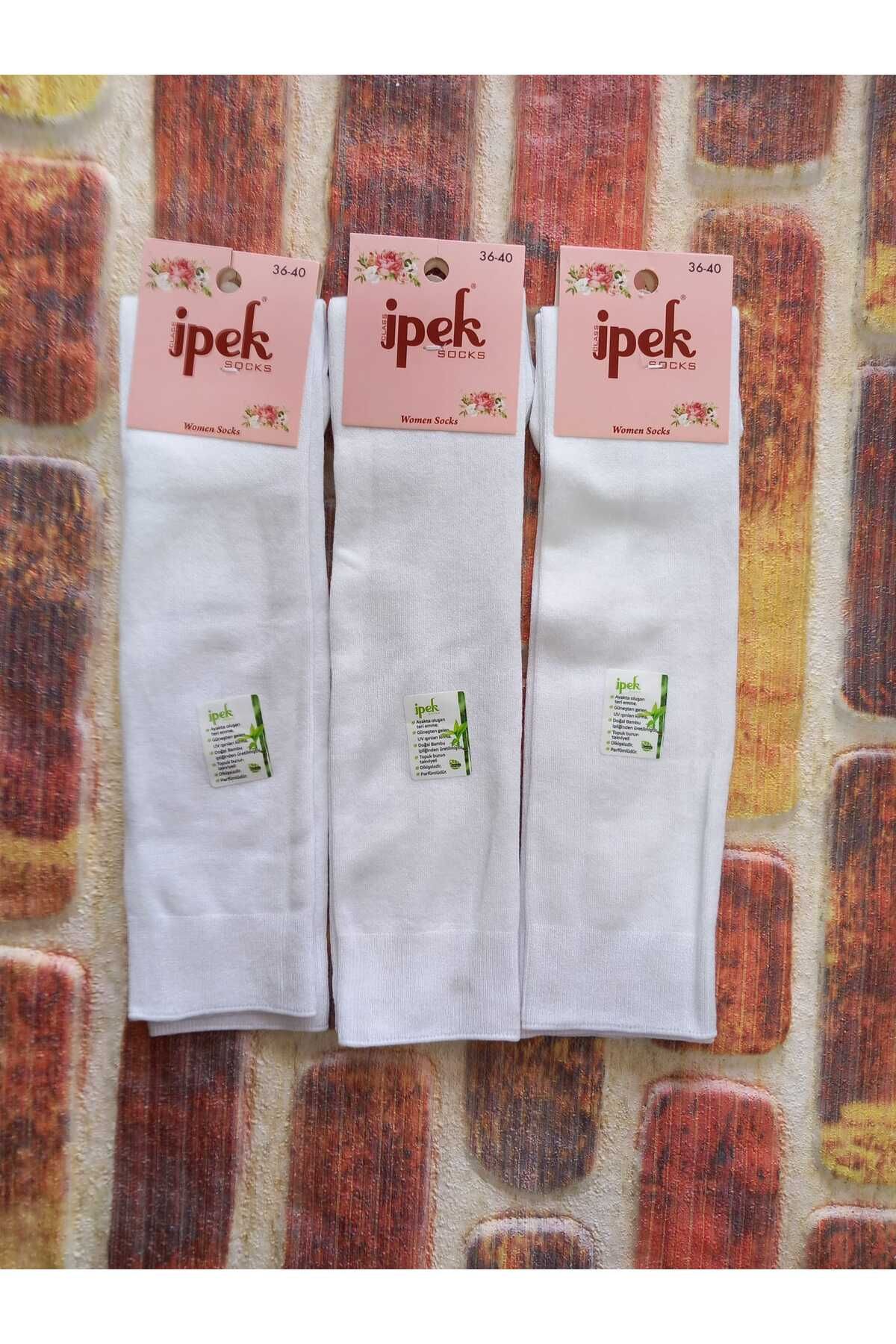 Batik Kadın 3 lü beyaz bambu dizaltı çorap