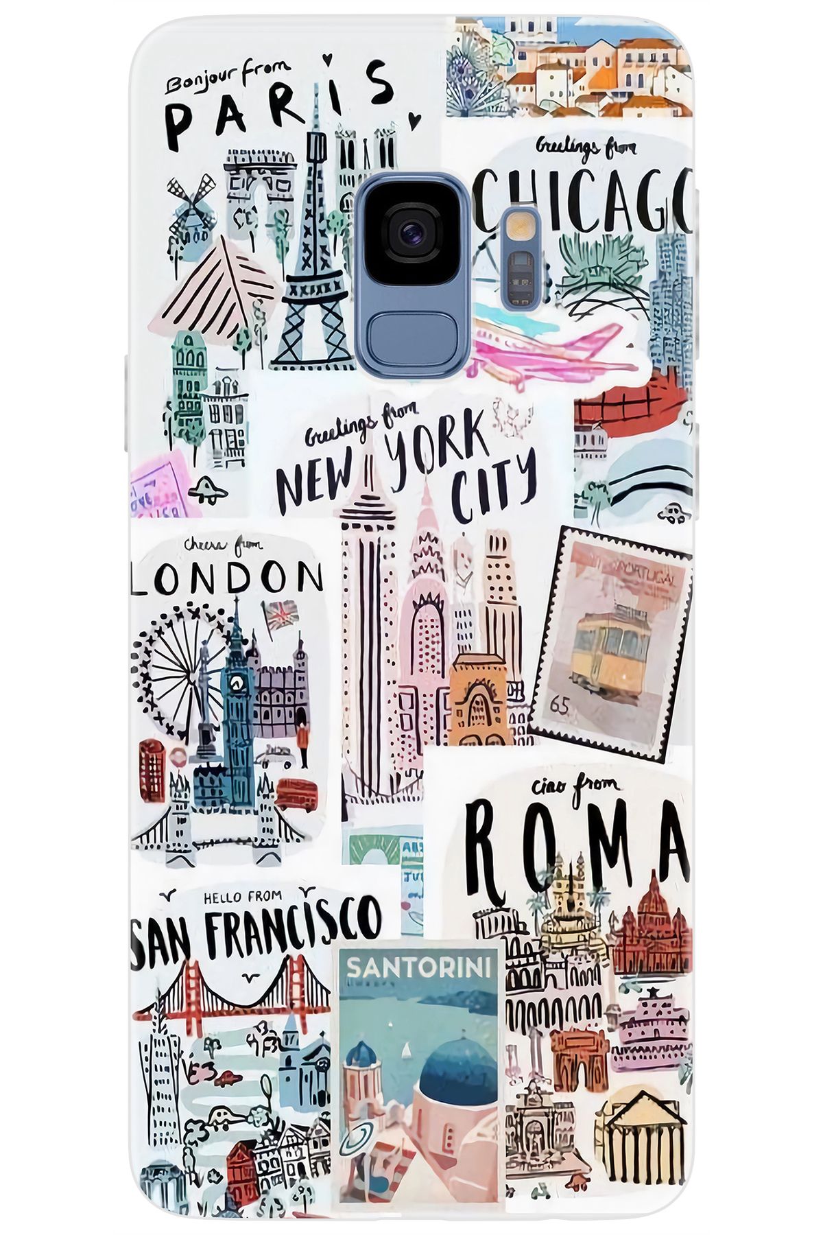 Ceppare Samsung Galaxy S9 (SM-G960F) Uyumlu Kılıf Desenli Silikon Newyork Roma London STK:624 CP-fVE3CC9