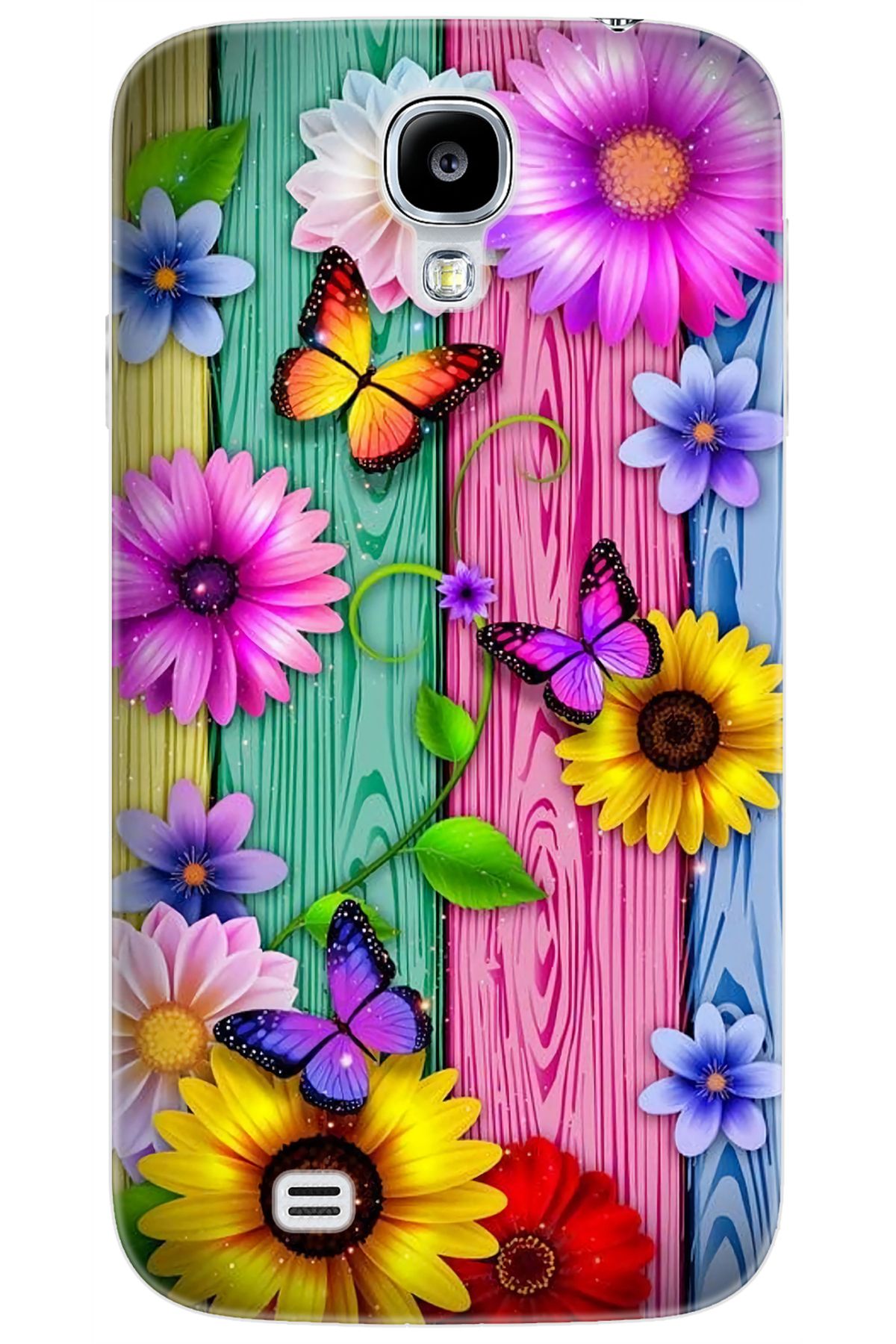Ceppare Samsung Galaxy S4 (GT-I9500) Uyumlu Kılıf Desenli Silikon Renkli Papatya Kelebek STK:719 CP-oFve71b