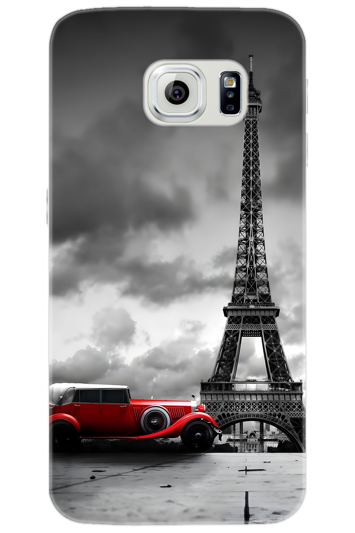 Ceppare Samsung Galaxy S6 (SM-G920F) Uyumlu Kılıf Desenli Silikon Eyfel Kulesi Araba STK:709 CP-o9cownK