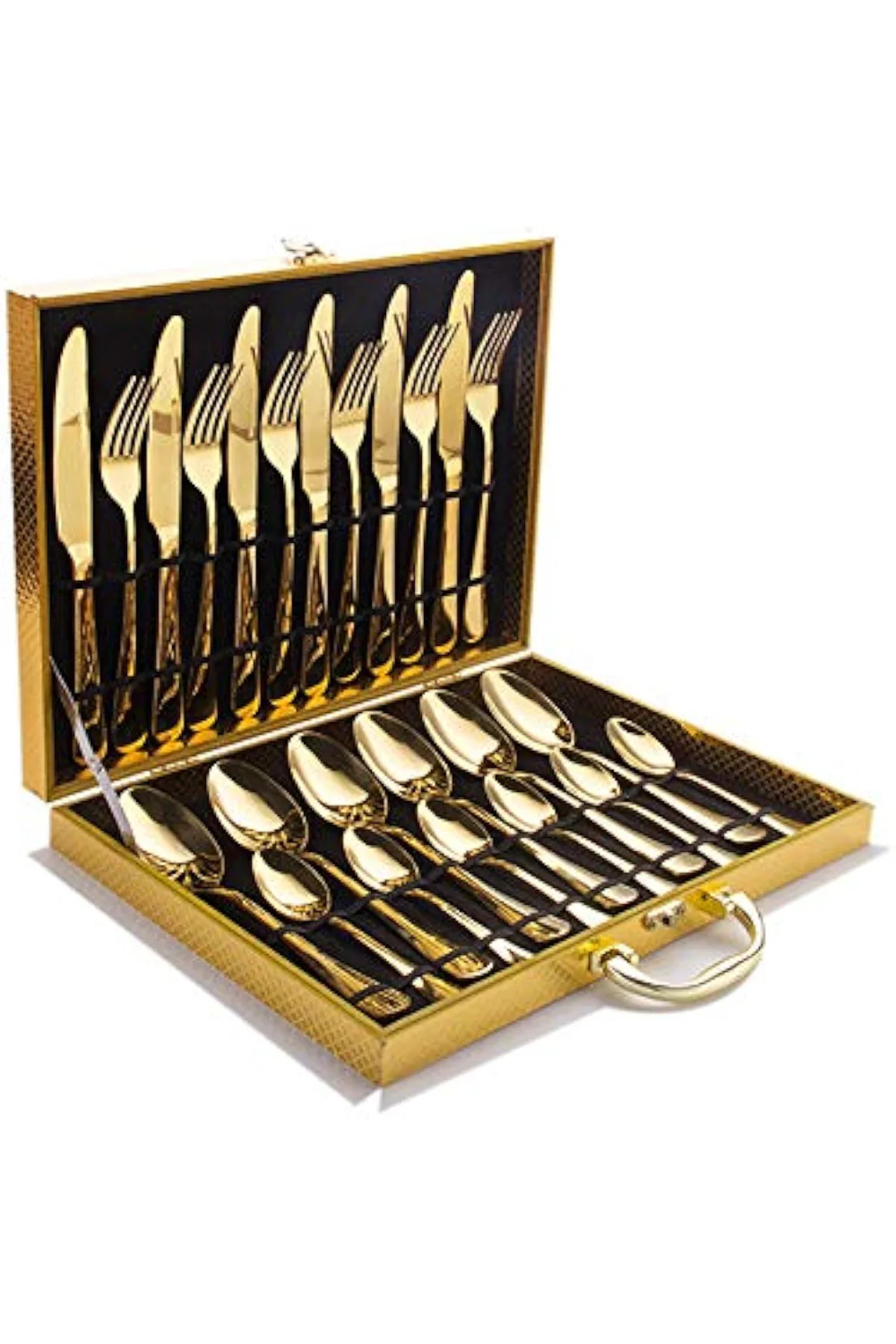Sunhome طقم أدوات مائدة من الفولاذ المقاوم للصدأ باللون الذهبي مكون من 24 قطعة
