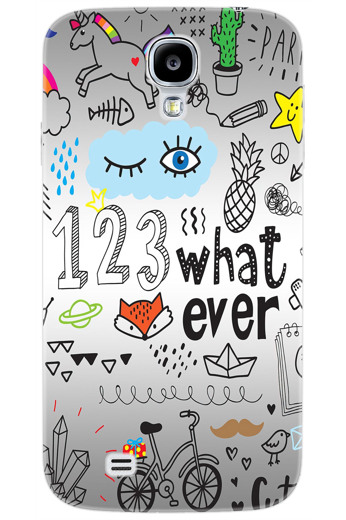 Ceppare Samsung Galaxy S4 (GT-I9500) Uyumlu Kılıf Desen Baskılı Silikon 123WHAT Ever STK:334 CP-f4VfmVr