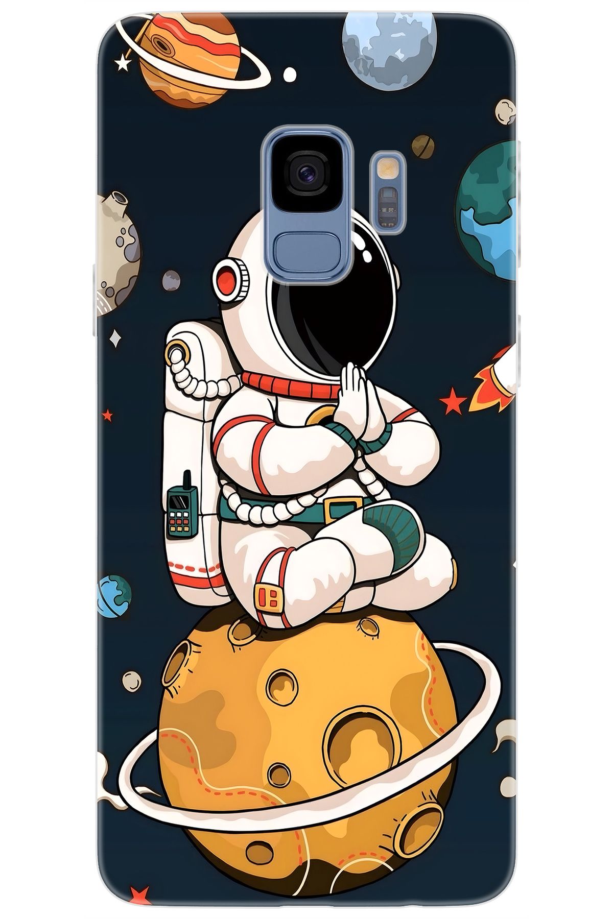 Ceppare Samsung Galaxy S9 (SM-G960F) Uyumlu Kılıf Desen Baskılı Silikon Astronot STK:695 CP-lrKYSse