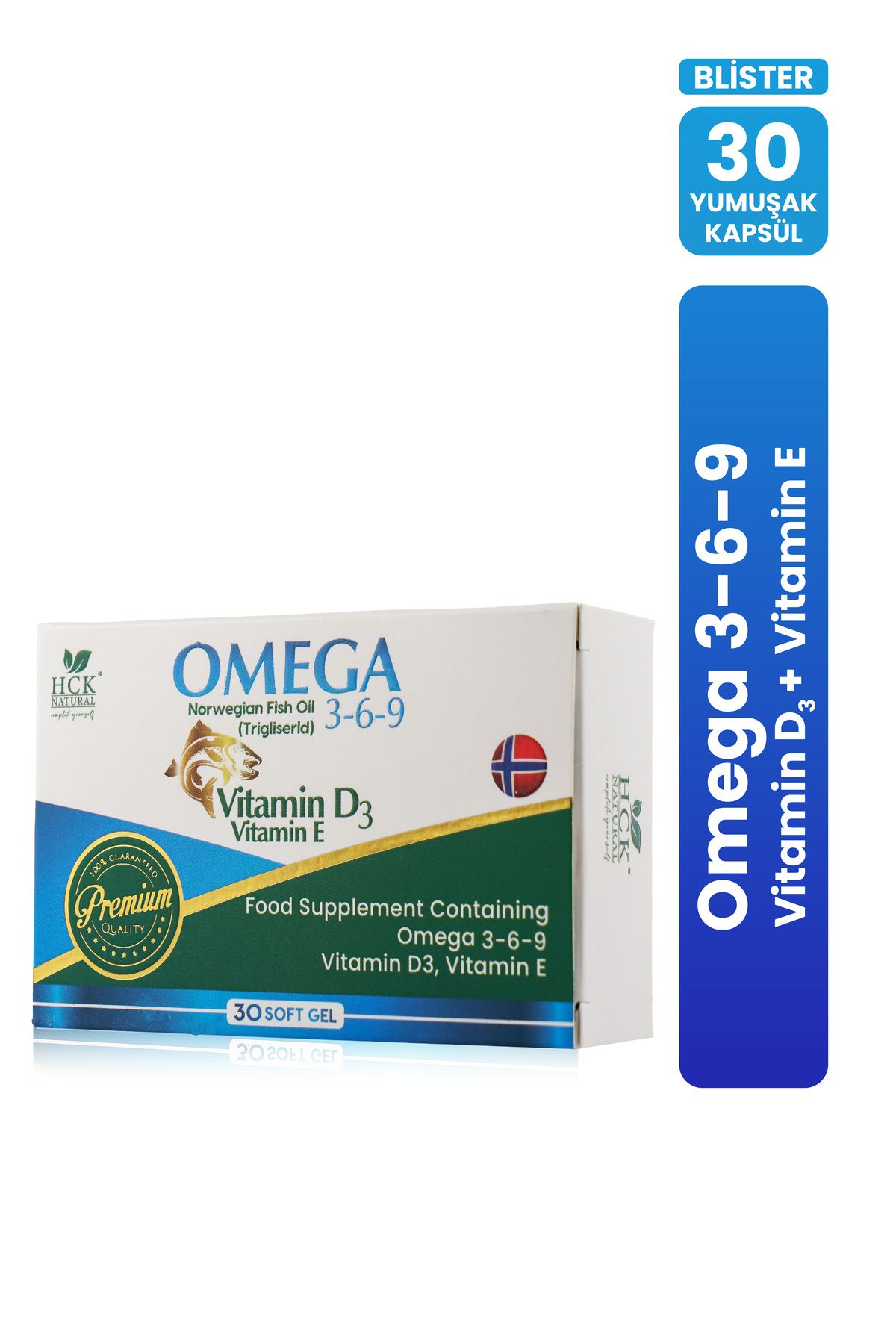 HCK NATURAL OMEGA 3-6-9 Vitamin D3 + Vitamin E Balık Yağı İçeren Takviye Edici Gıda 30 Yumuşak Kapsül Blister