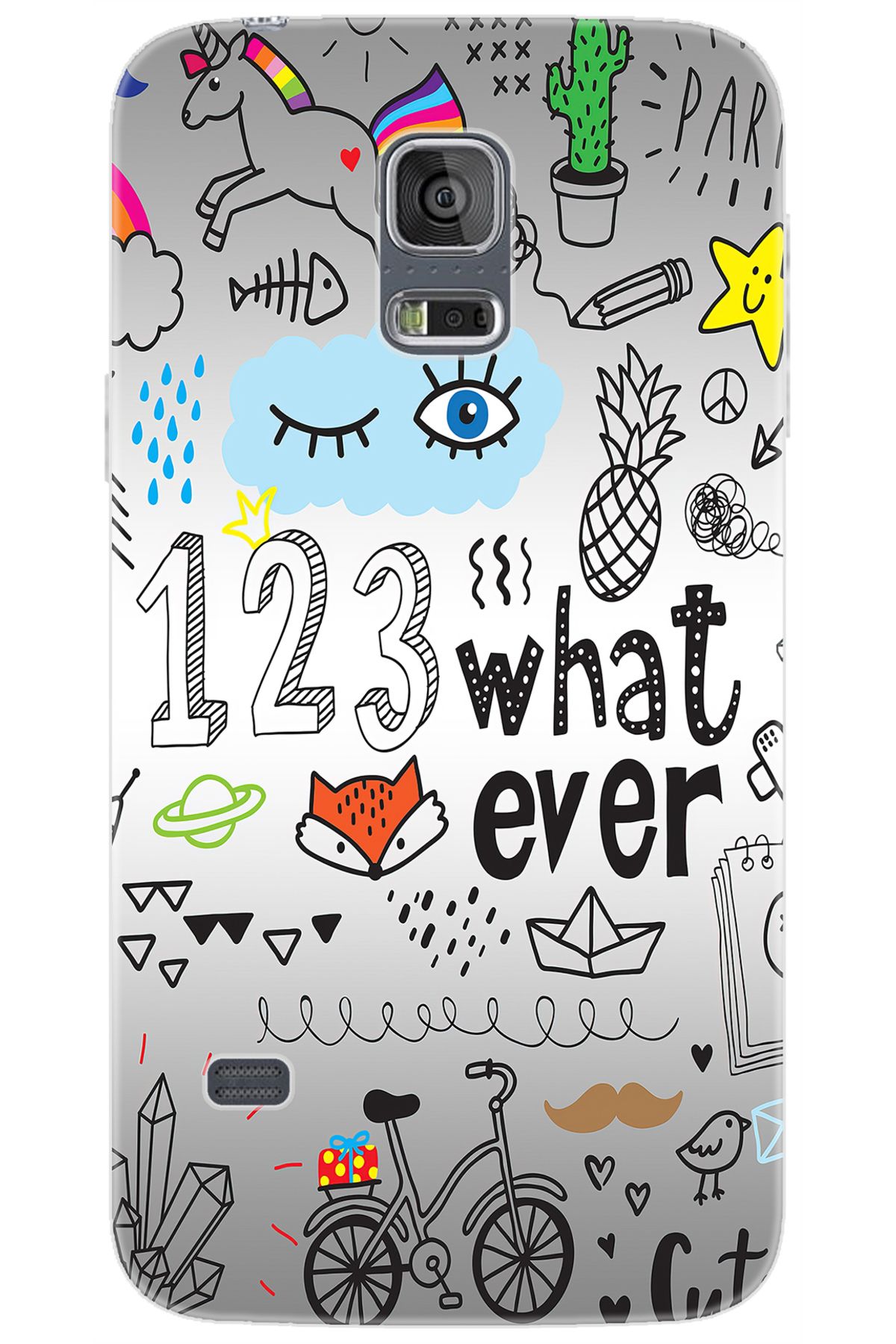 Ceppare Samsung Galaxy S5 (SM-G900F) Uyumlu Kılıf Desen Baskılı Silikon 123WHAT Ever STK:334 CP-vA9U15N