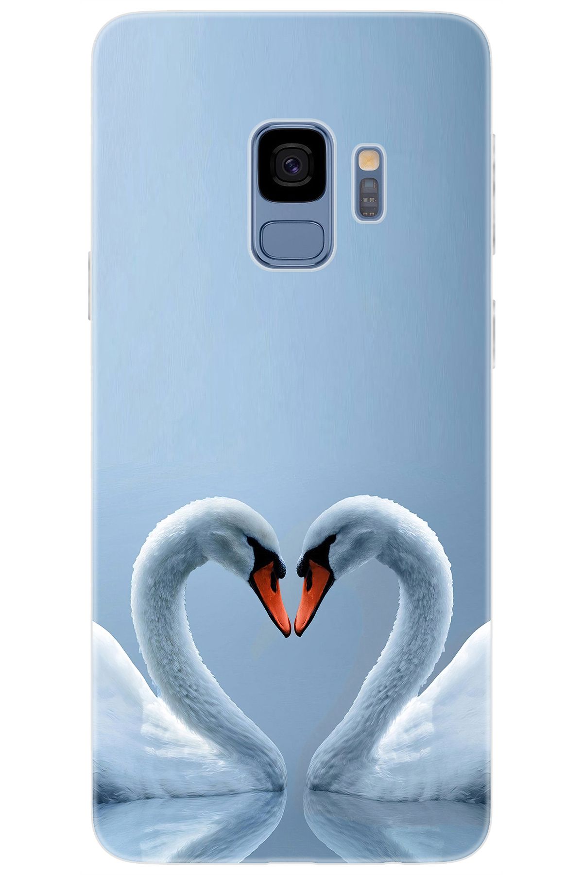 Ceppare Samsung Galaxy S9 (SM-G960F) Uyumlu Kılıf Desen Baskılı Silikon Kuğ ve Kalp STK:305 CP-Jz2UiZl