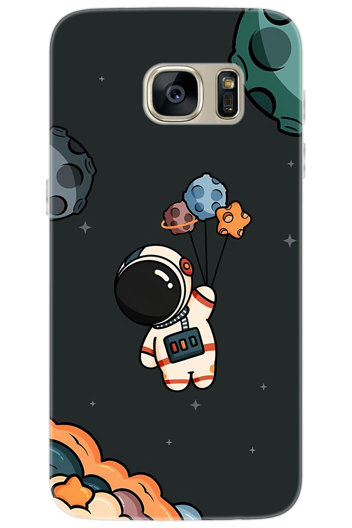 Ceppare Samsung Galaxy S7 (SM-G930F) Uyumlu Kılıf Desen Baskılı Silikon Astronot STK:628 CP-DX28SdY