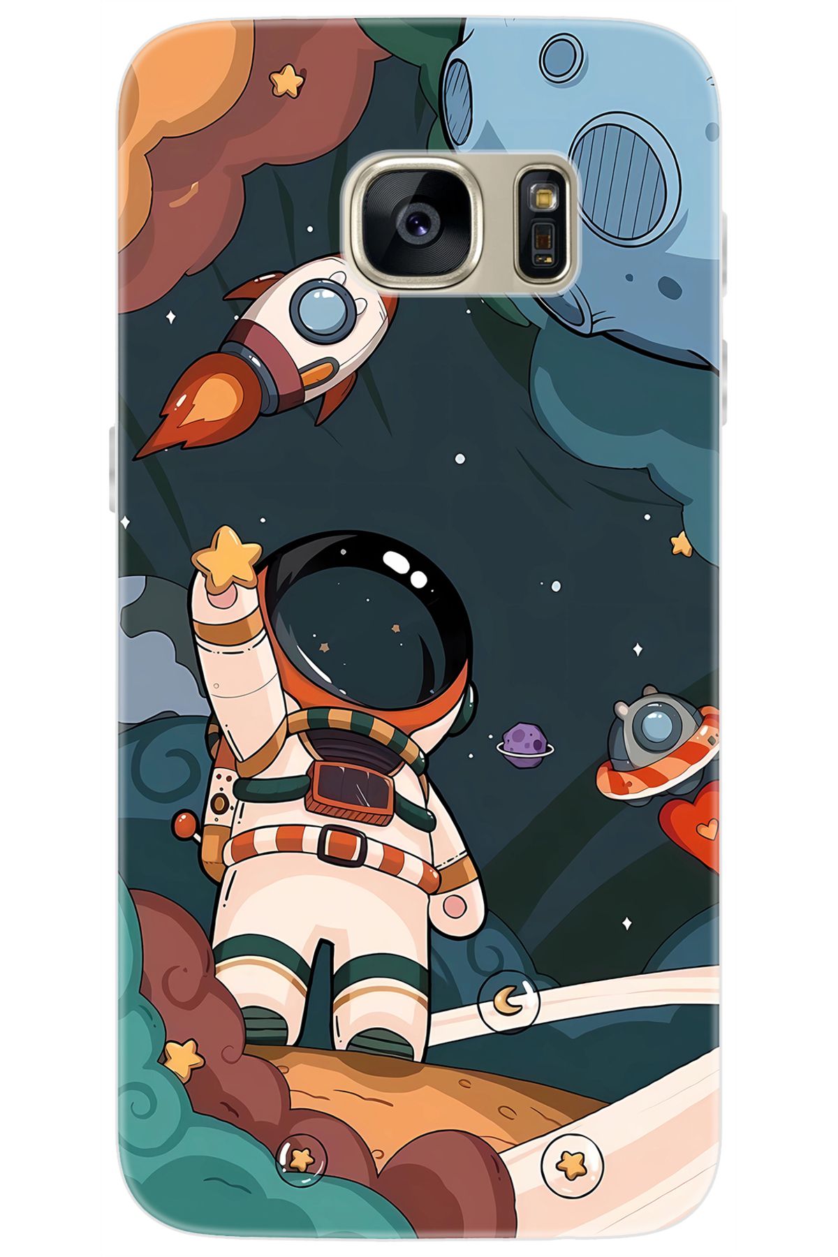 Ceppare Samsung Galaxy S7 (SM-G930F) Uyumlu Kılıf Desen Baskılı Silikon Astronot STK:696 CP-OzZMIRP