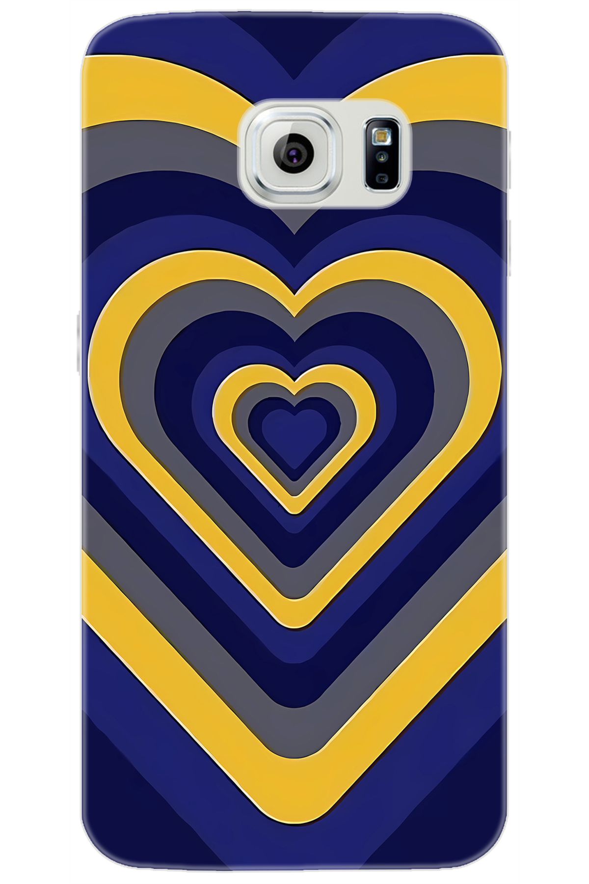 Ceppare Samsung Galaxy S6 (SM-G920F) Uyumlu Kılıf Desenli Silikon Sarı Lacivert Kalp STK:1003 CP-Xi8roDG