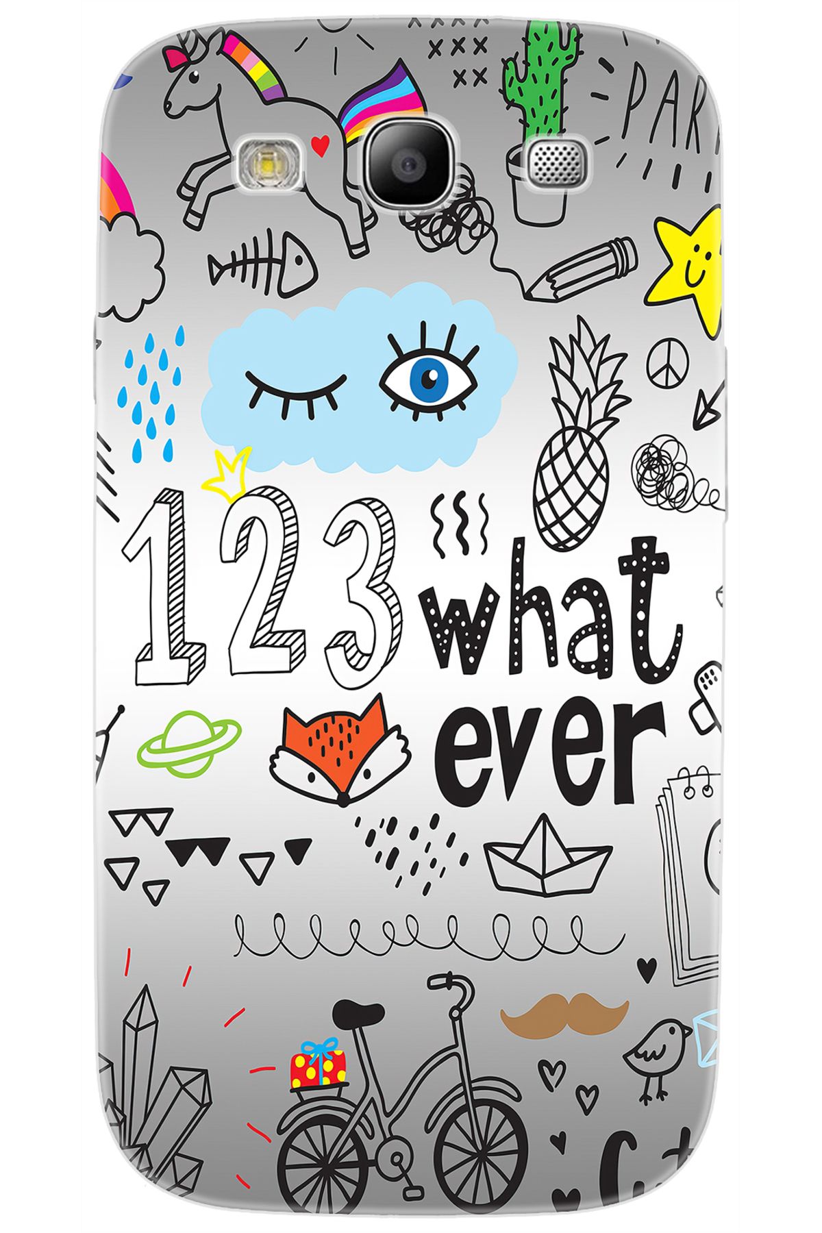 Ceppare Samsung Galaxy S3 (GT-I9300) Uyumlu Kılıf Desen Baskılı Silikon 123WHAT Ever STK:334 CP-EkPFjIq
