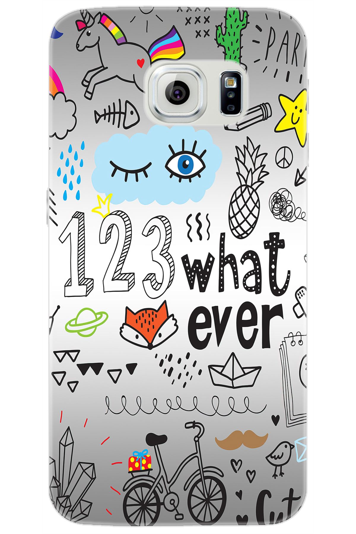 Ceppare Samsung Galaxy S6 (SM-G920F) Uyumlu Kılıf Desen Baskılı Silikon 123WHAT Ever STK:334 CP-f2p39DZ